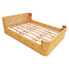 Mid-century Full size Stacked Rattan Bed Frame with Wicker Wrappings by Seven Se