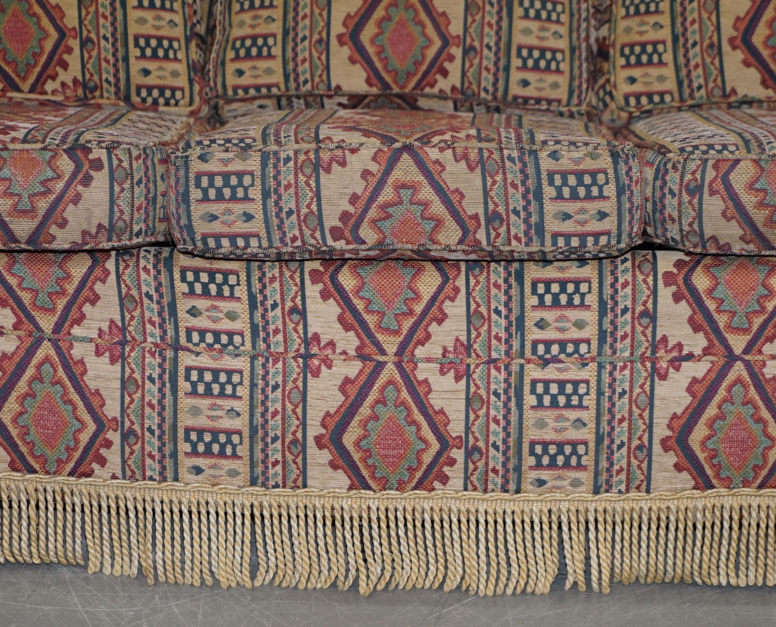 Midcentury Fully Sprung Art Deco Style Kilim Rug Upholstered Sofa Part of Suite For Sale 4