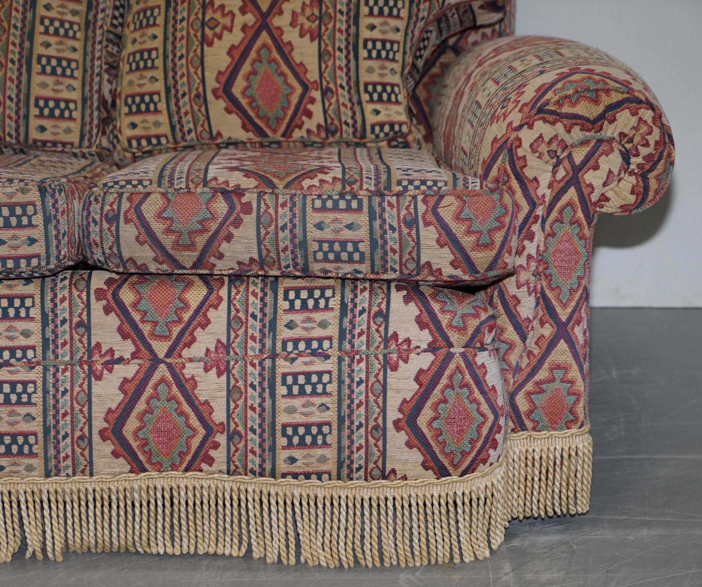 Midcentury Fully Sprung Art Deco Style Kilim Rug Upholstered Sofa Part of Suite For Sale 5