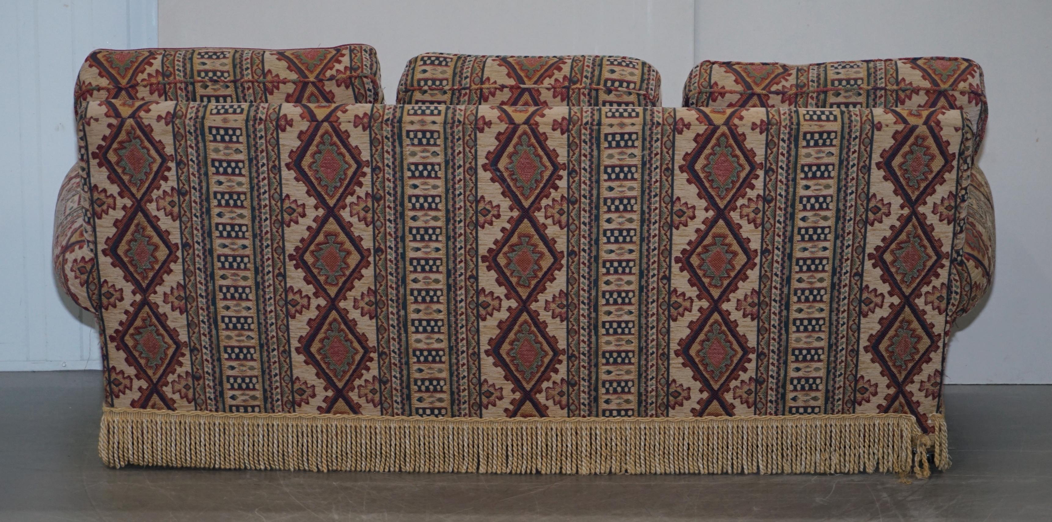 Midcentury Fully Sprung Art Deco Style Kilim Rug Upholstered Sofa Part of Suite For Sale 7