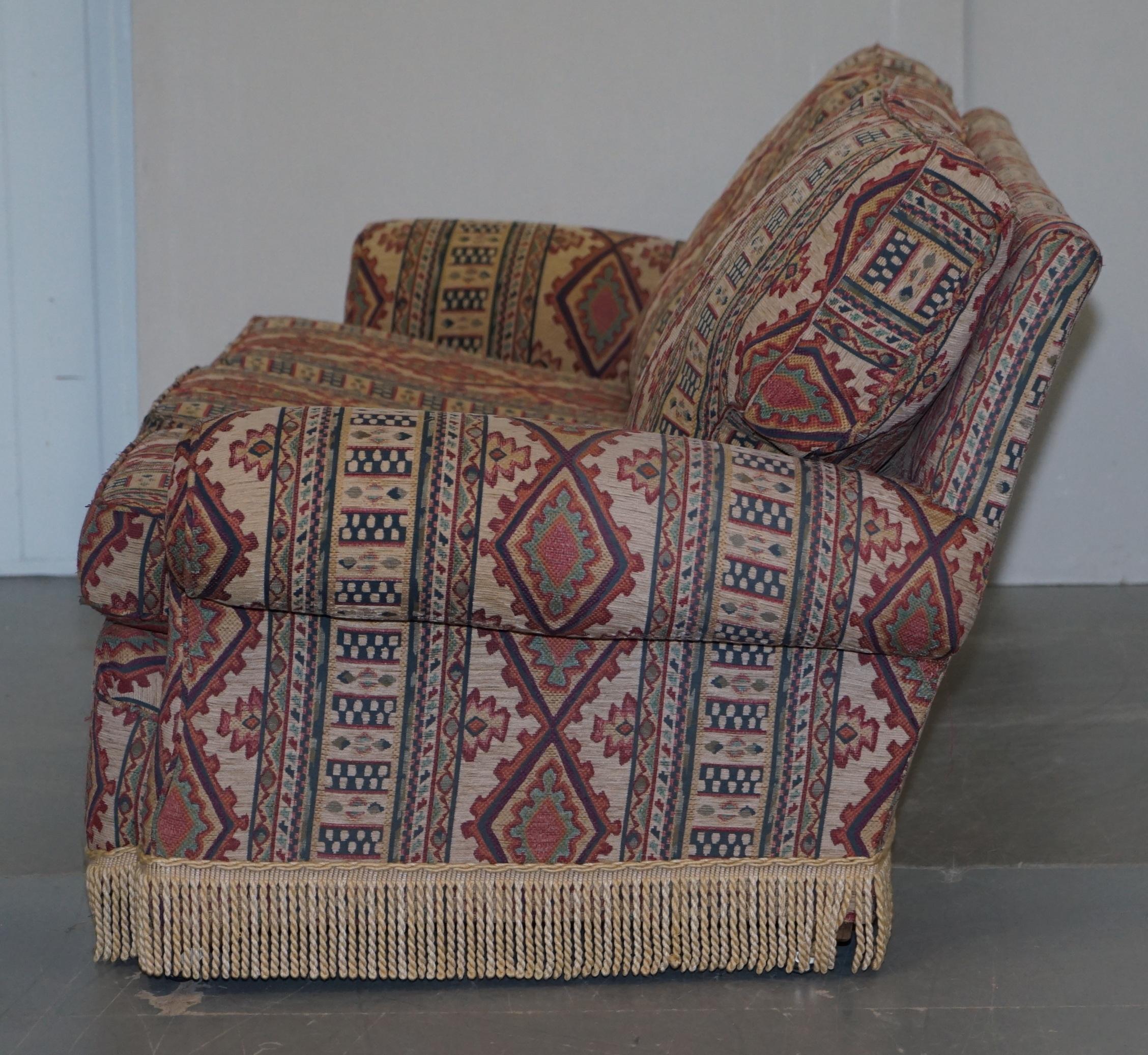 Midcentury Fully Sprung Art Deco Style Kilim Rug Upholstered Sofa Part of Suite For Sale 8