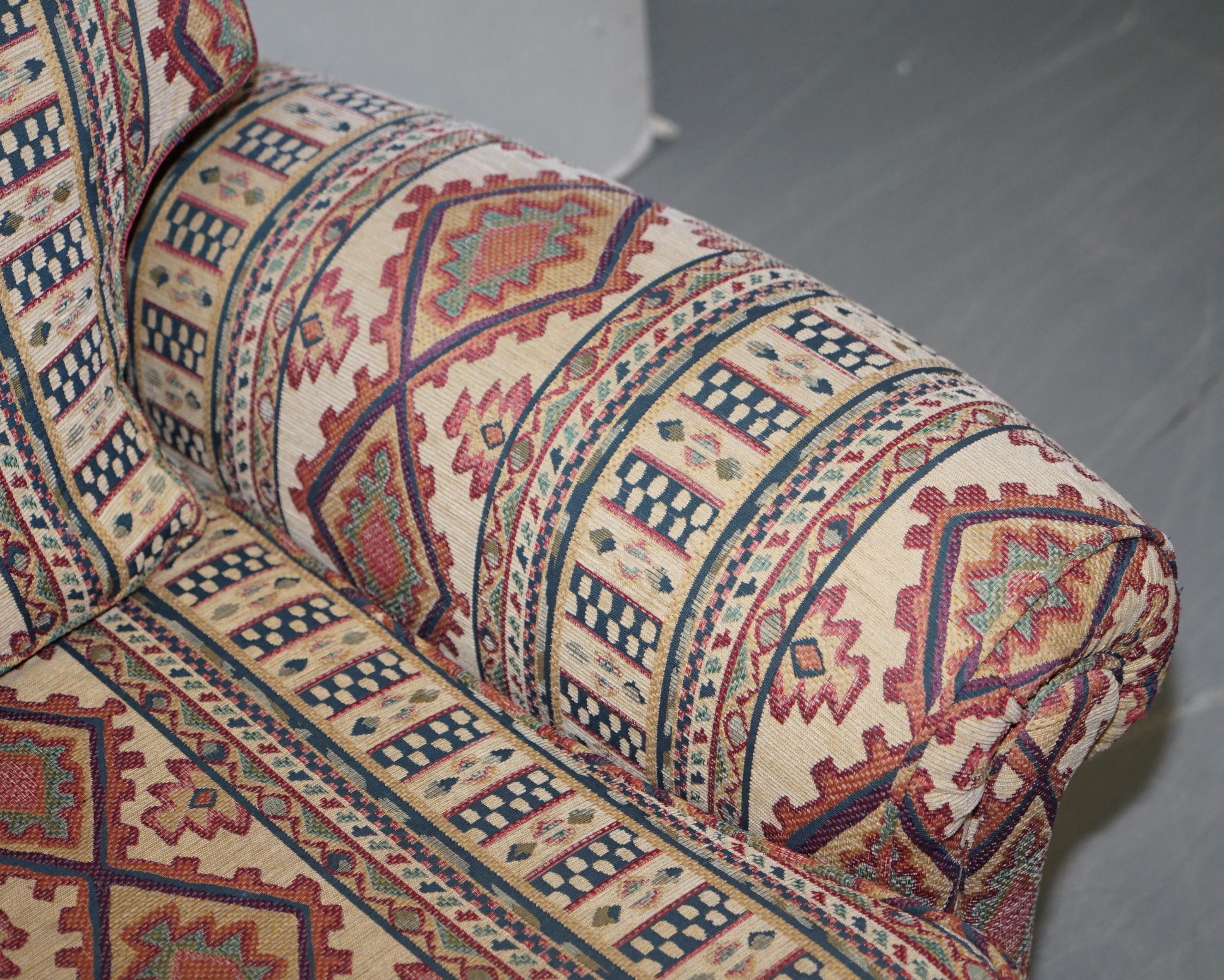 Midcentury Fully Sprung Art Deco Style Kilim Rug Upholstered Sofa Part of Suite For Sale 1