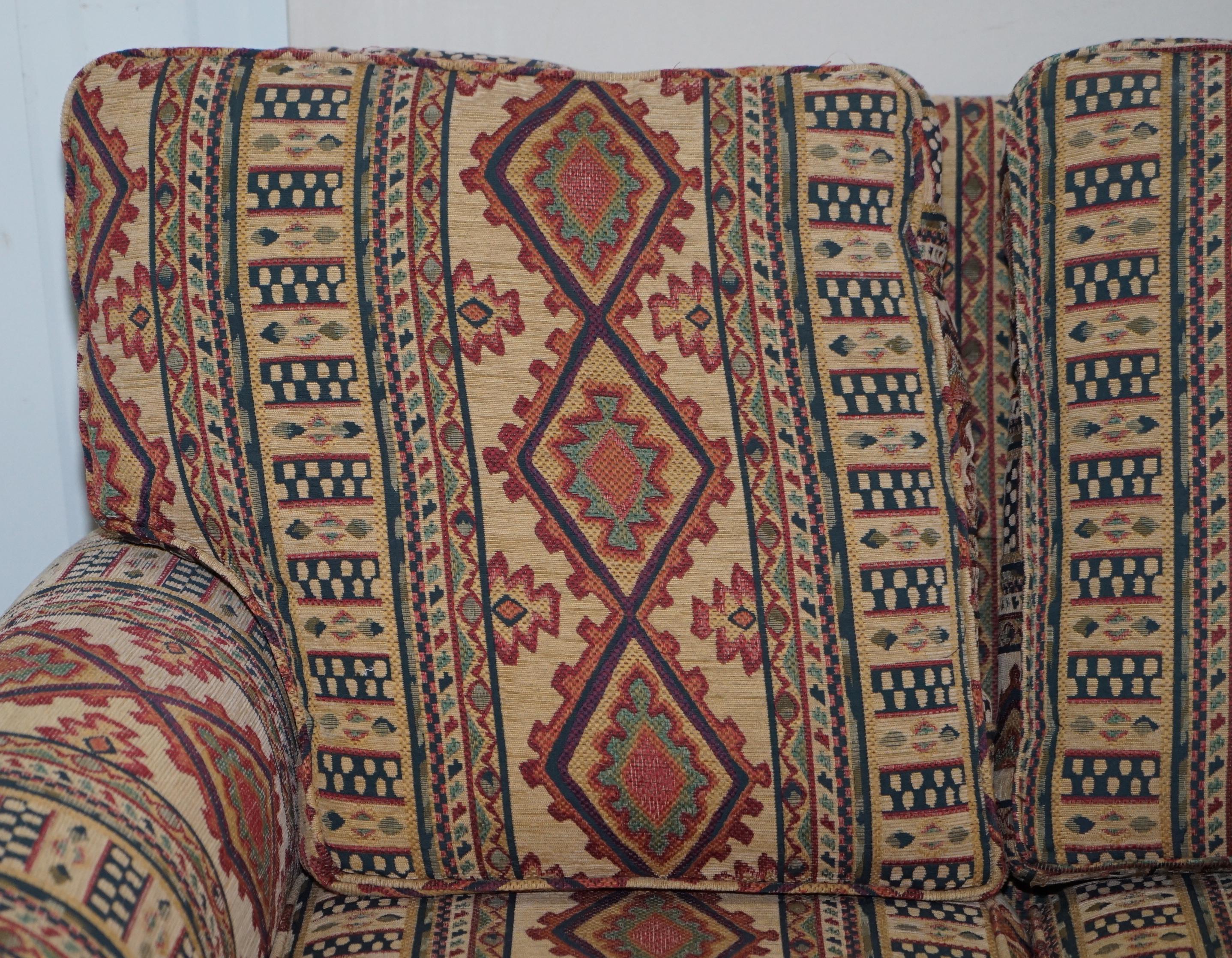 Midcentury Fully Sprung Art Deco Style Kilim Rug Upholstered Sofa Part of Suite For Sale 2
