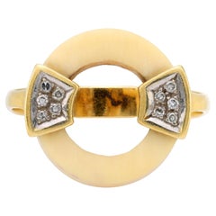 Mid Century funky coral diamond 18k yellow gold circular ring