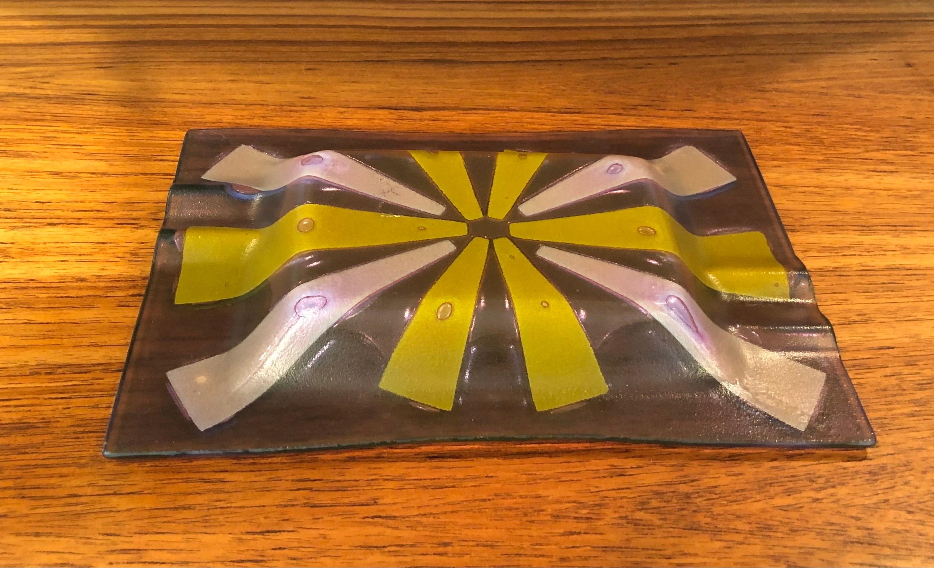 Mid-Century Modern Midcentury Fused Art Glass Ashtray by Higgins For Sale