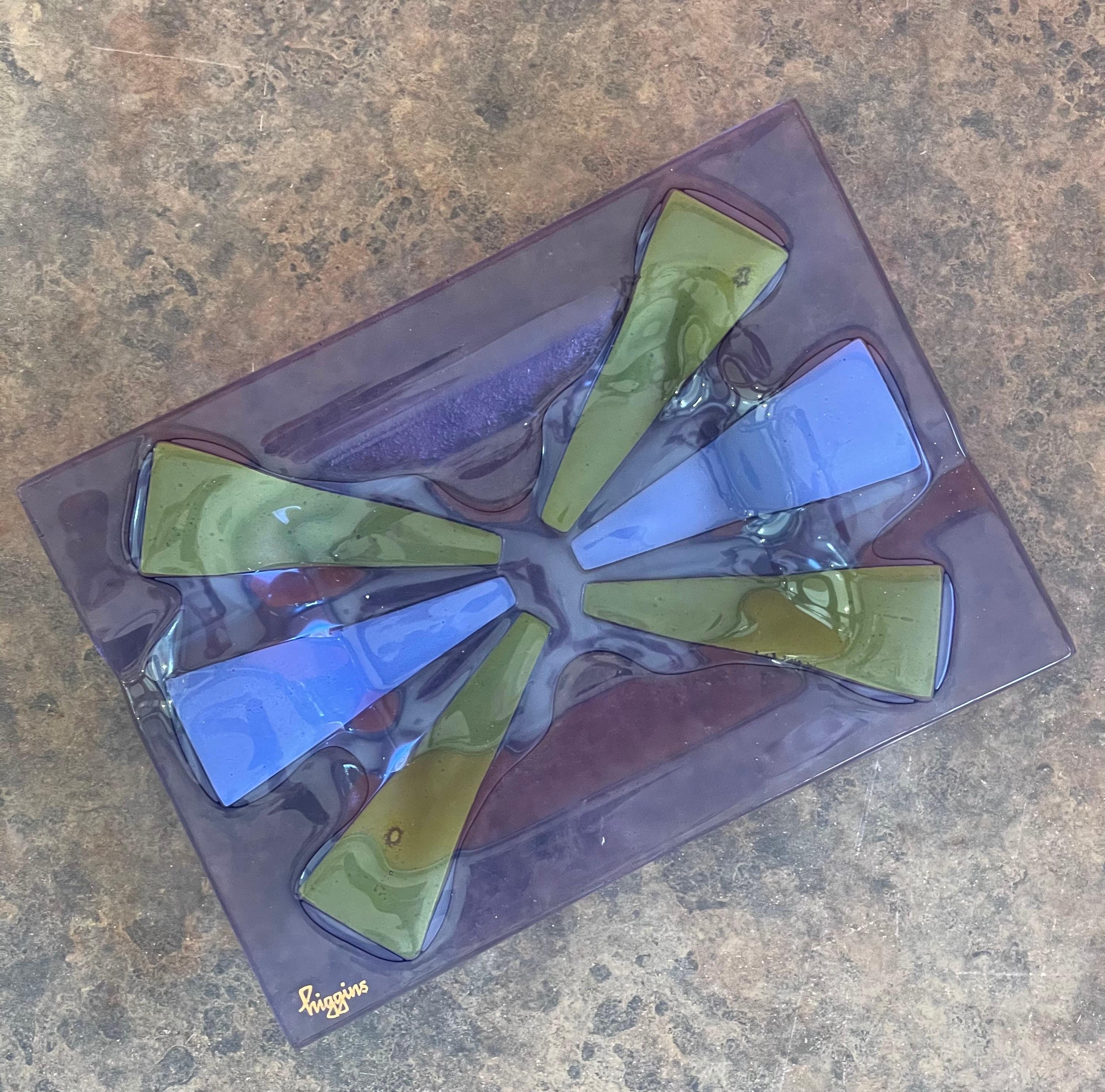 Hand-Crafted Mid-Century Fused Art Glass Ashtray by Higgins For Sale
