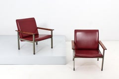 Fauteuil Skai en métal et teck du milieu du siècle de G. Coslin pour 3V Padova, Italie, années 60