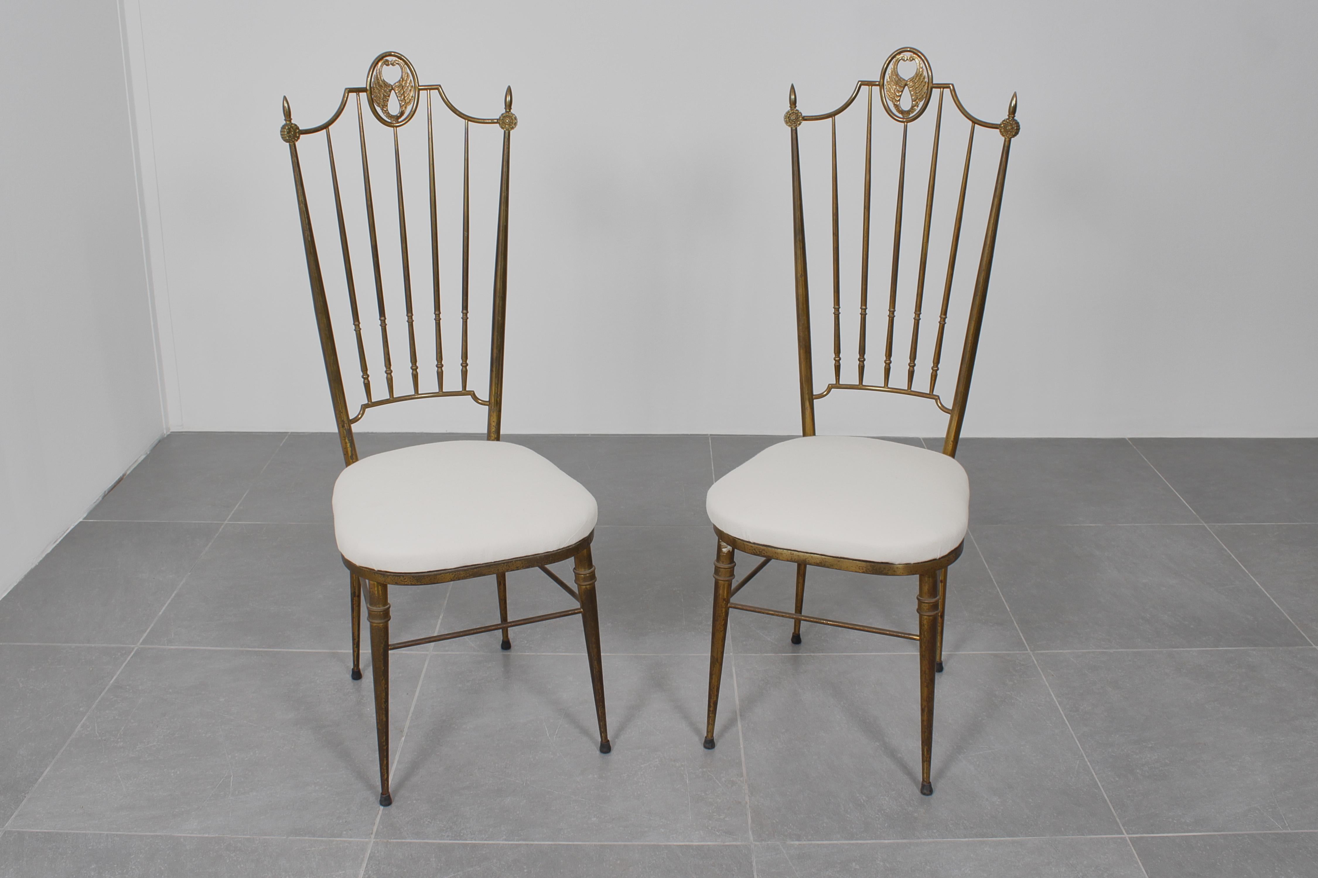 Mid-Century G. Descalzi High Espalier Dining Chairs Brass Set of 6,  Italy 50s For Sale 4