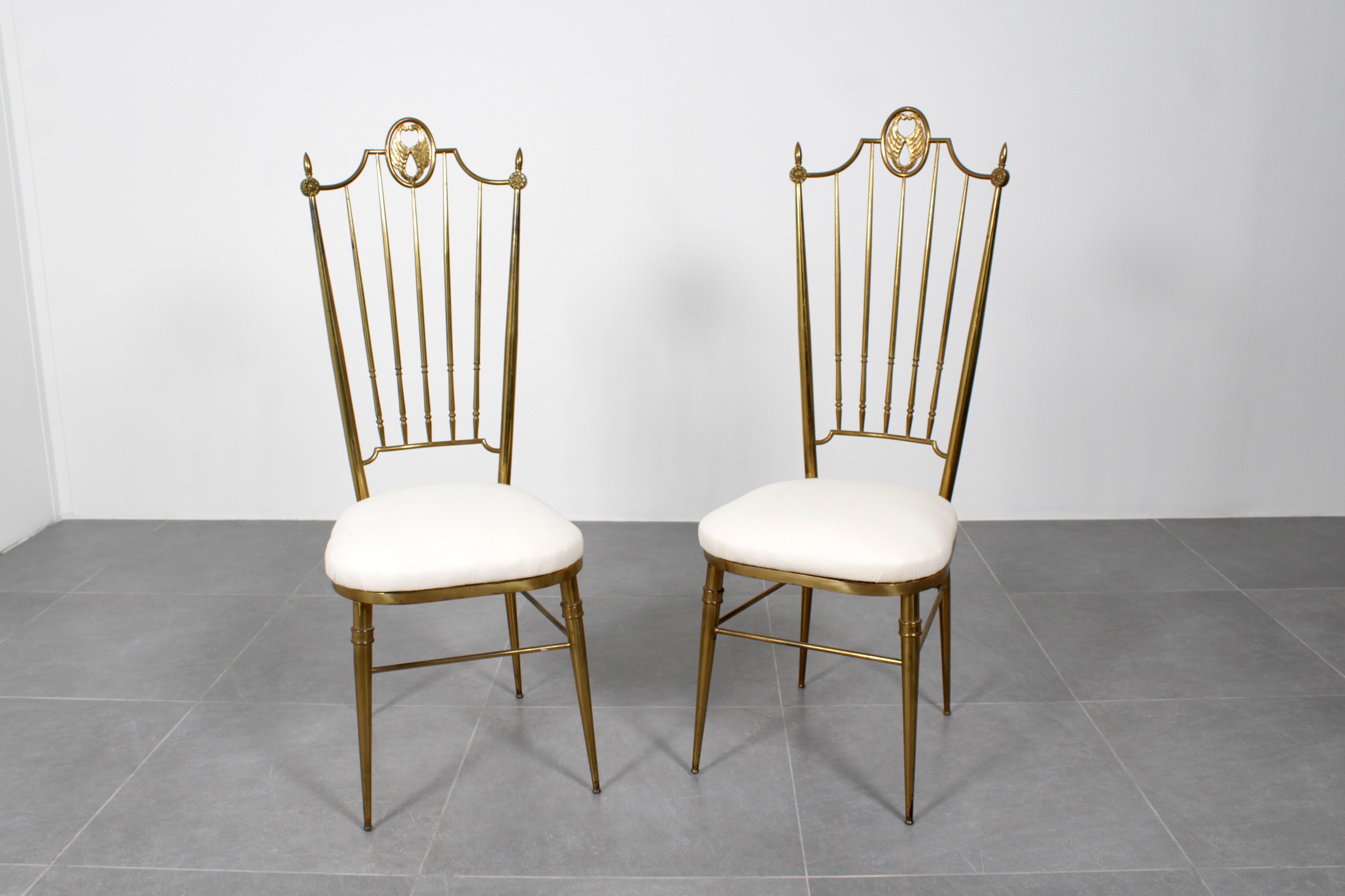 Mid-Century G. Descalzi High Espalier Dining Chairs Brass Set of 6,  Italy 50s For Sale 7