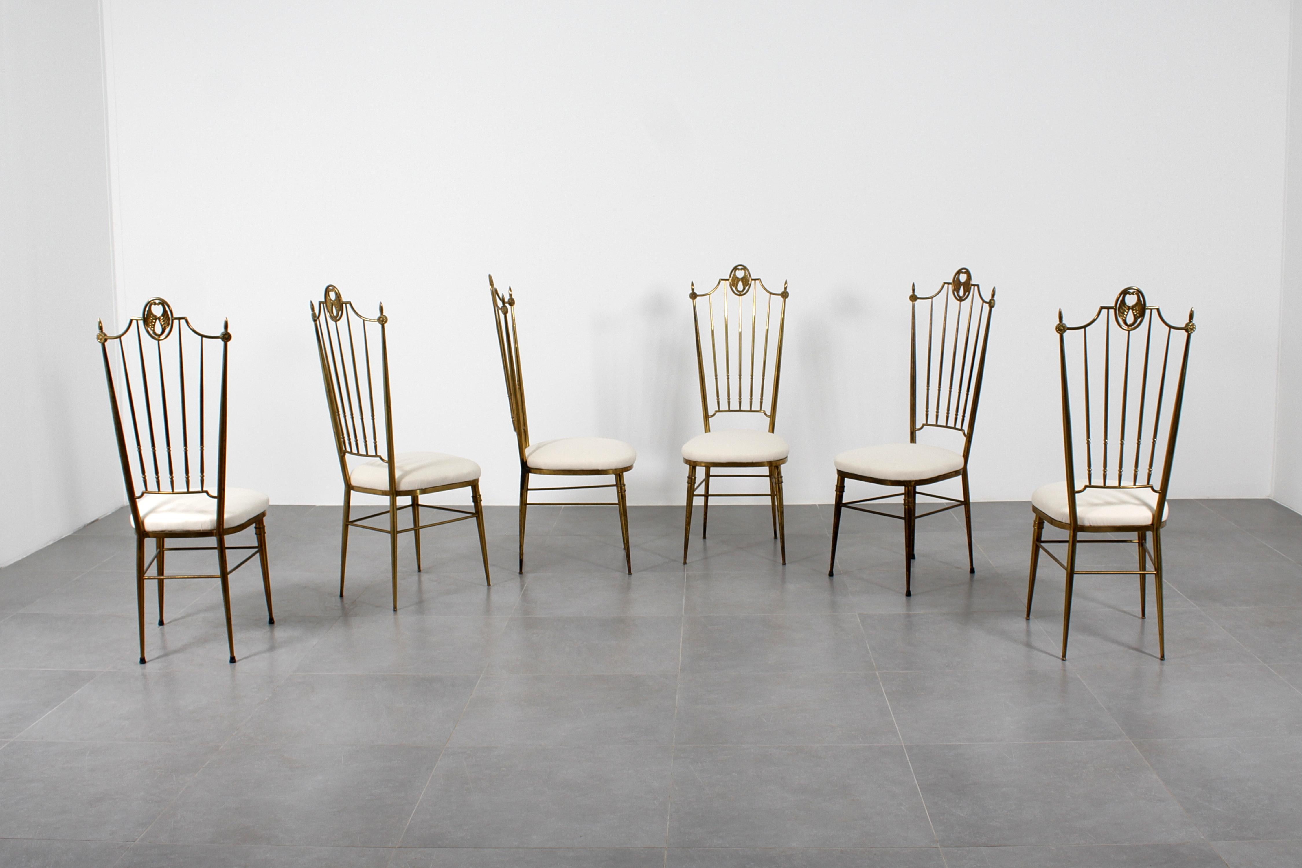 Mid-Century Modern Mid-Century G. Descalzi High Espalier Dining Chairs Brass Set of 6,  Italie années 50 en vente