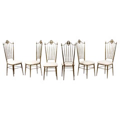 Mid-Century G. Descalzi High Espalier Dining Chairs Brass Set of 6,  Italy 50s
