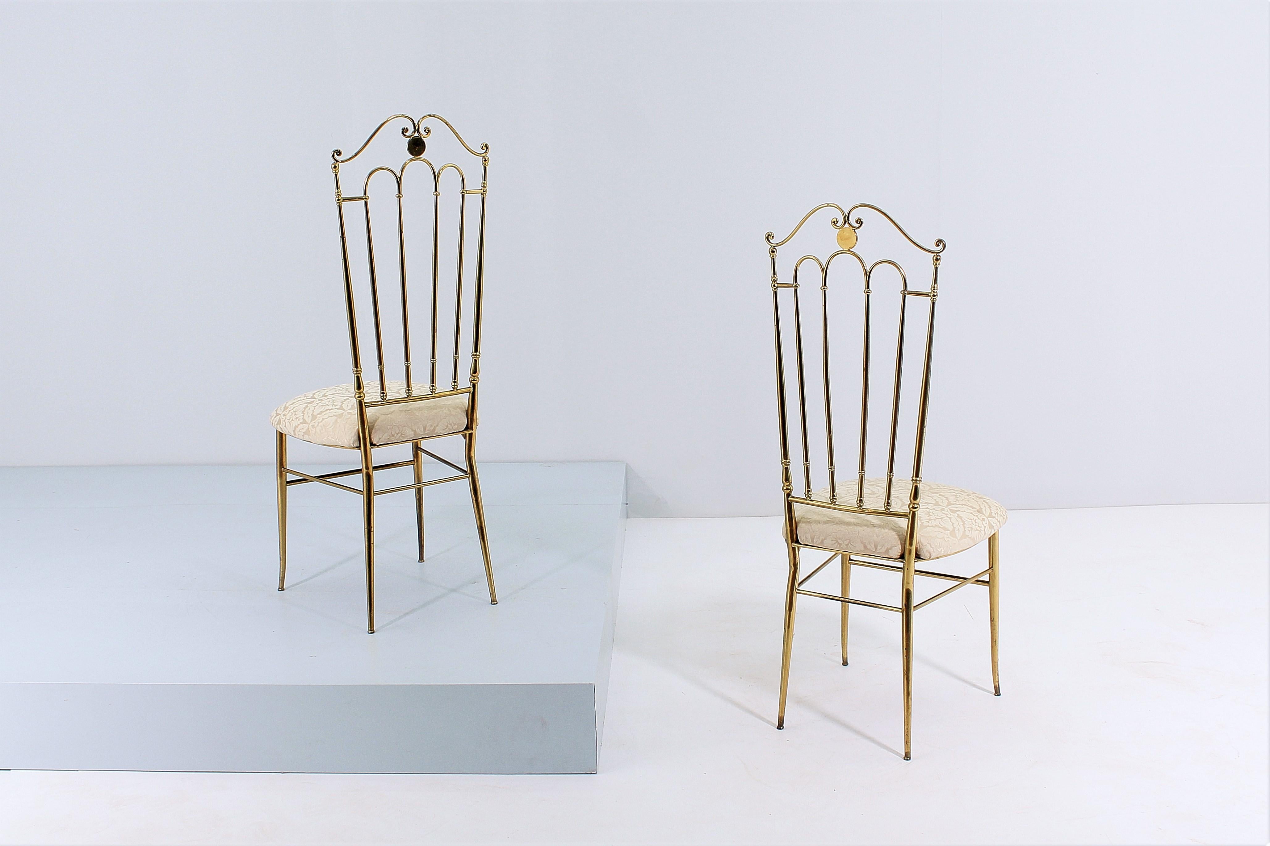 Mid-Century G. Descalzi High Espalier Dining Chairs Set of 2, Chiavari 50s Italy In Good Condition For Sale In Palermo, IT