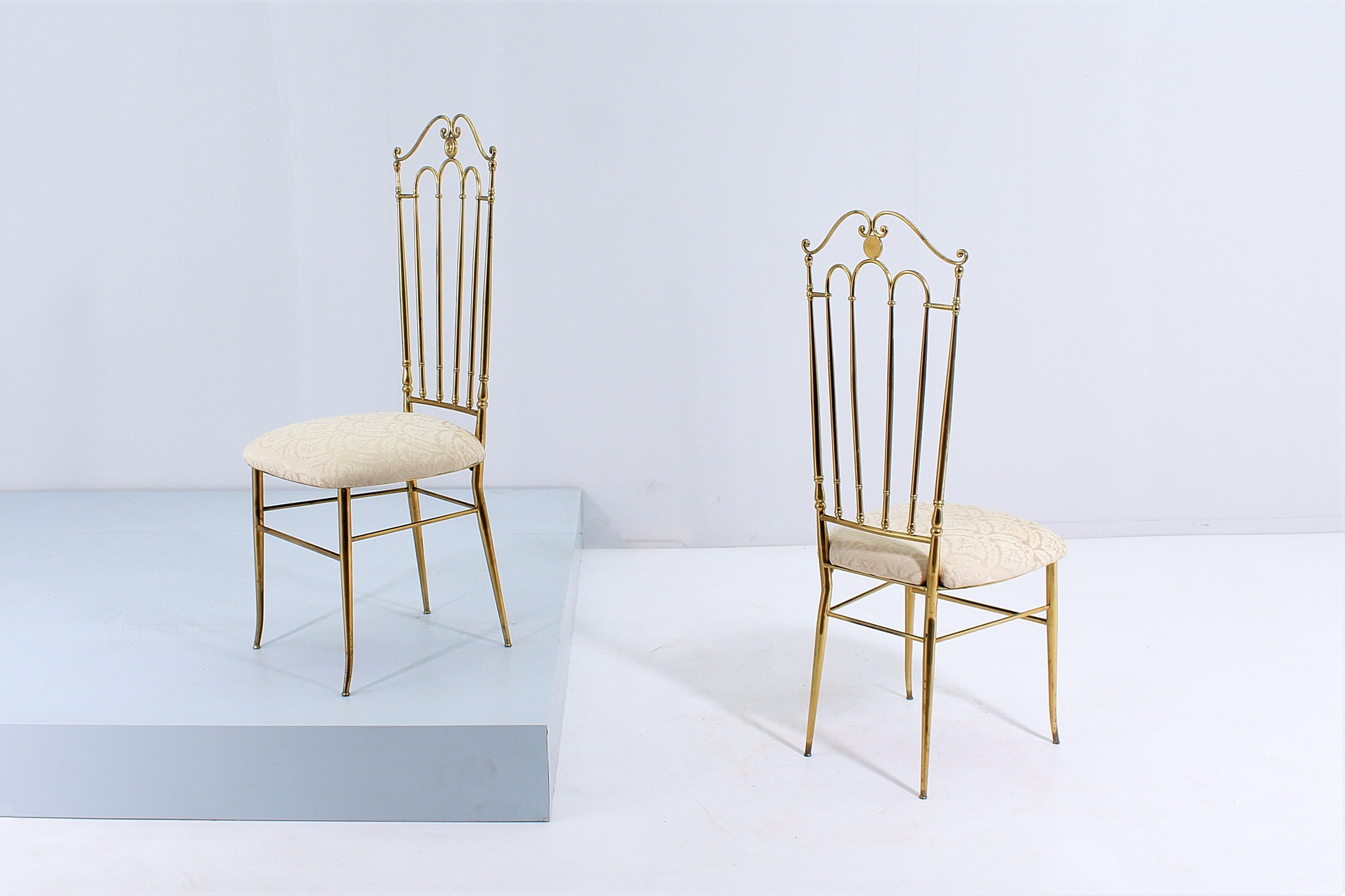 Brass Mid-Century G. Descalzi High Espalier Dining Chairs Set of 2, Chiavari 50s Italy For Sale