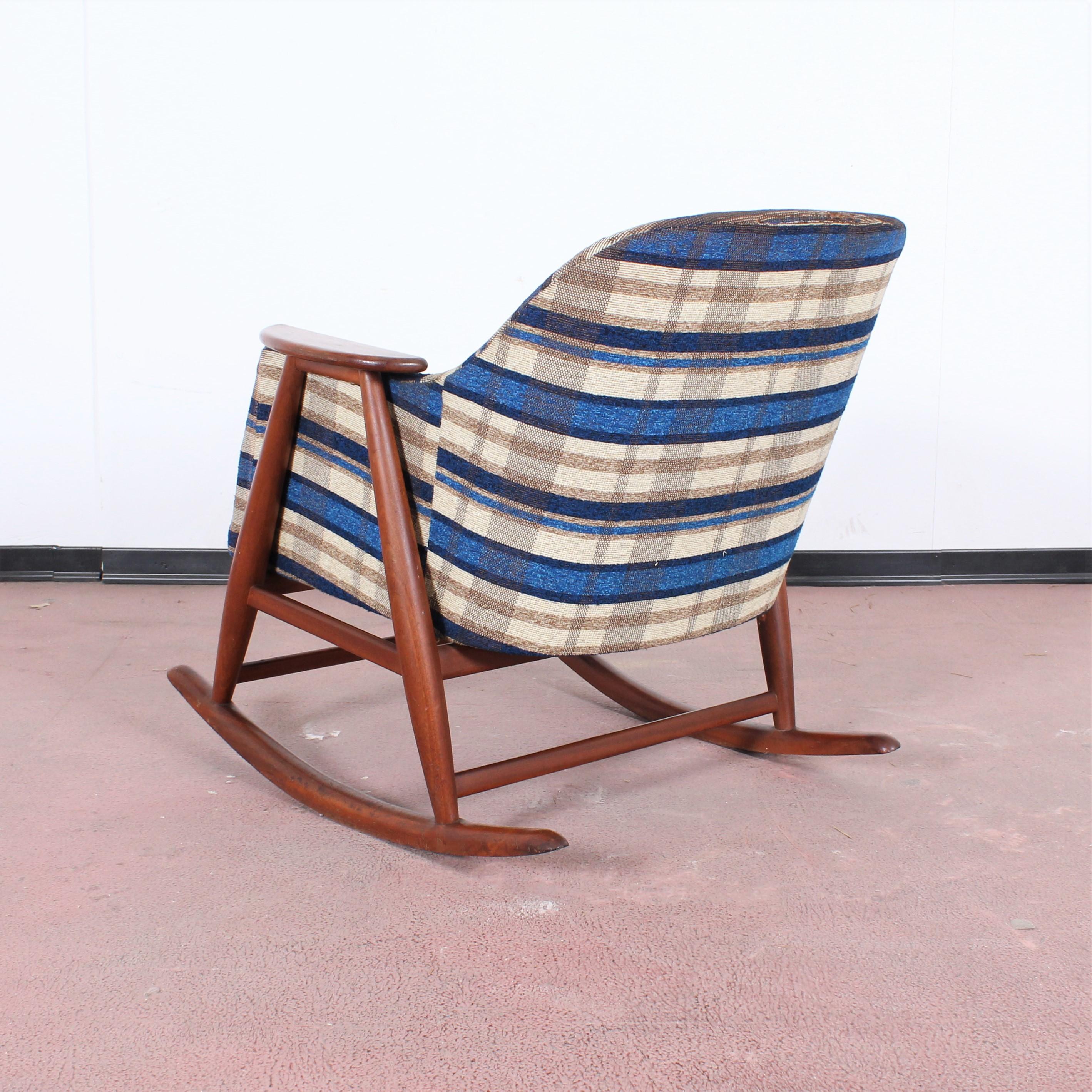 Mid-20th Century Midcentury G. Frattini Wooden Rocking Chair Tartan Fabric, Italy, 1960s