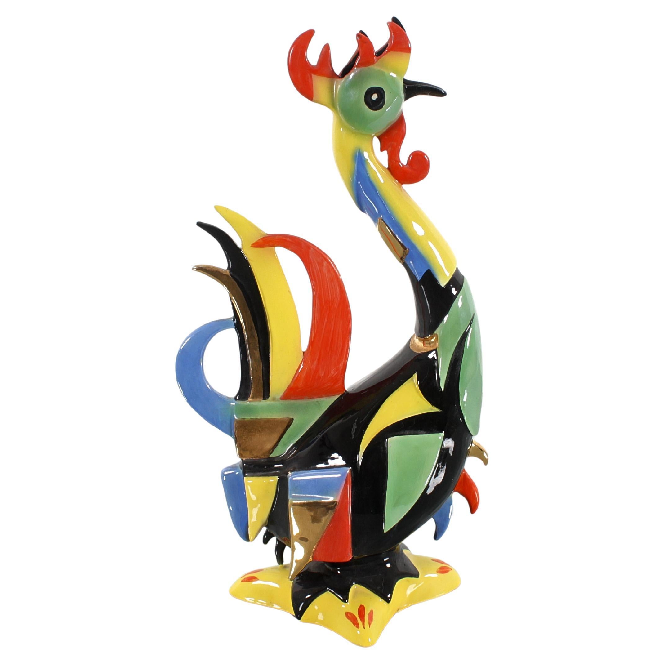 Mid-Century G. Girardi Multicolored Hand-Glazed Ceramic Rooster 1960s Italy