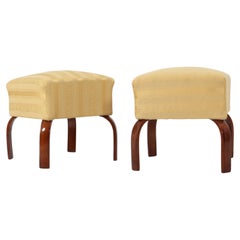 Mid-Century G. Pagano Curved Plywood and Gold Satin Ottoman, 1940s, Italy