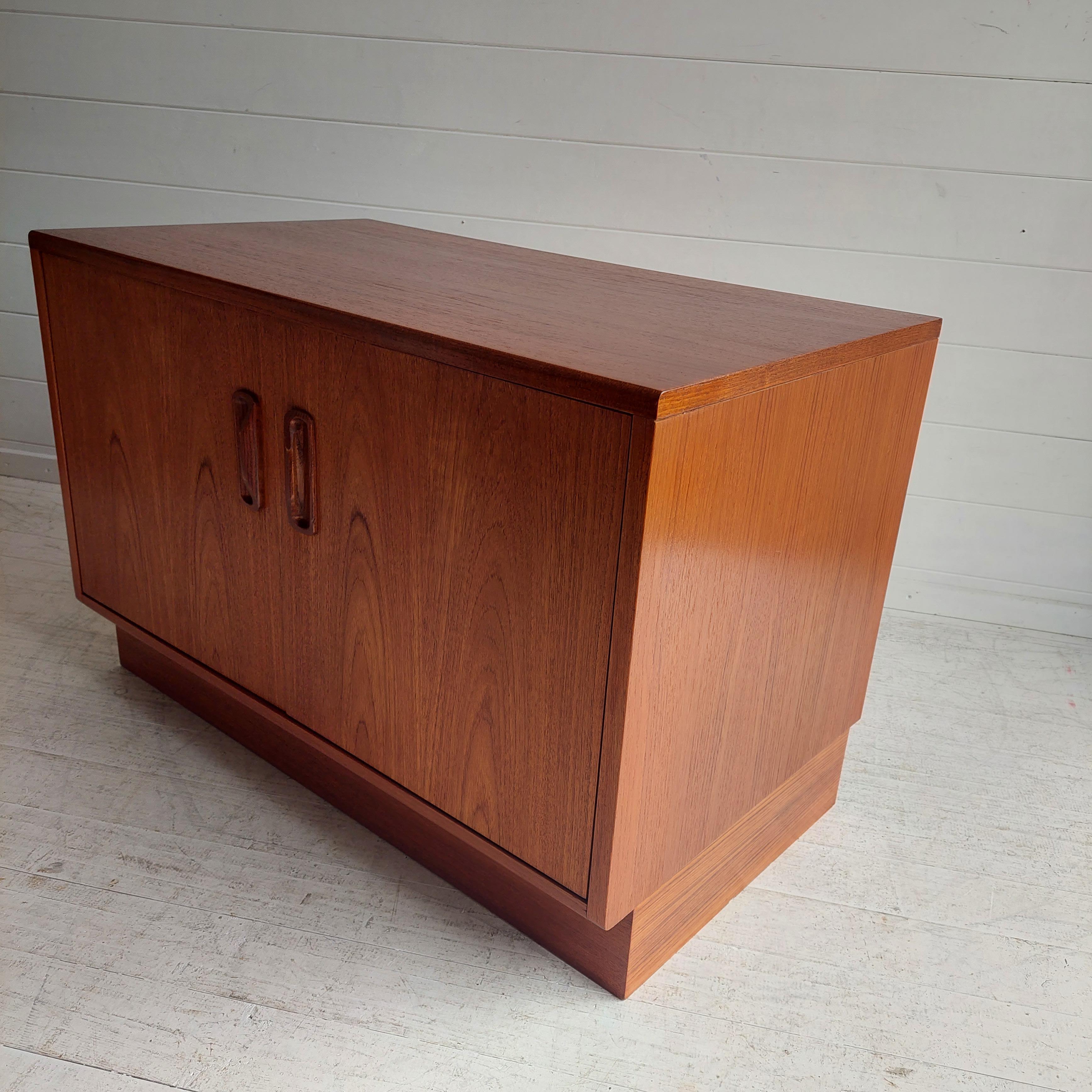 Mid Century G Plan Fresco Teak compact sideboard cupboard record cabinet, 1970s 5