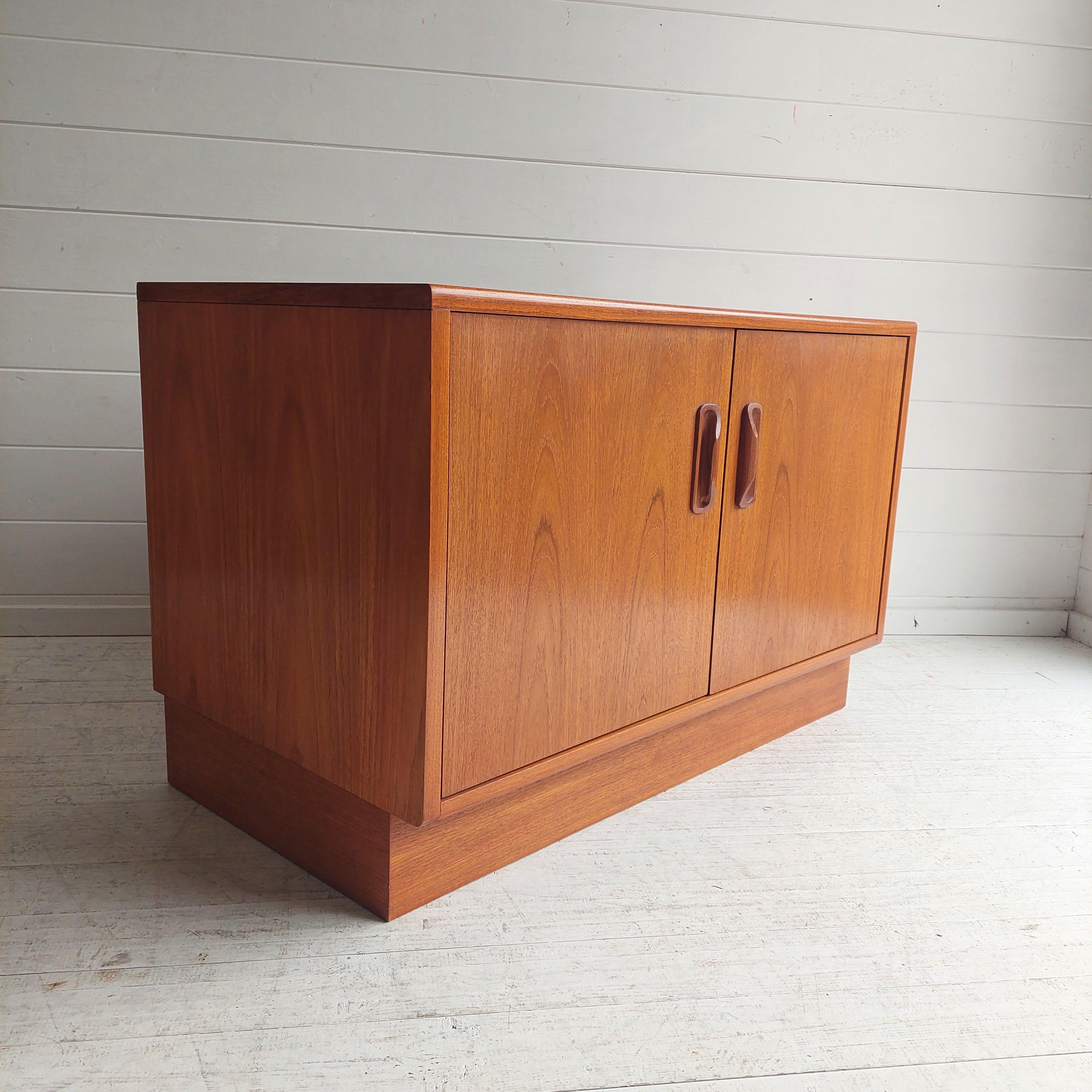 Mid Century G Plan Fresco Teak compact sideboard cupboard record cabinet, 1970s 6
