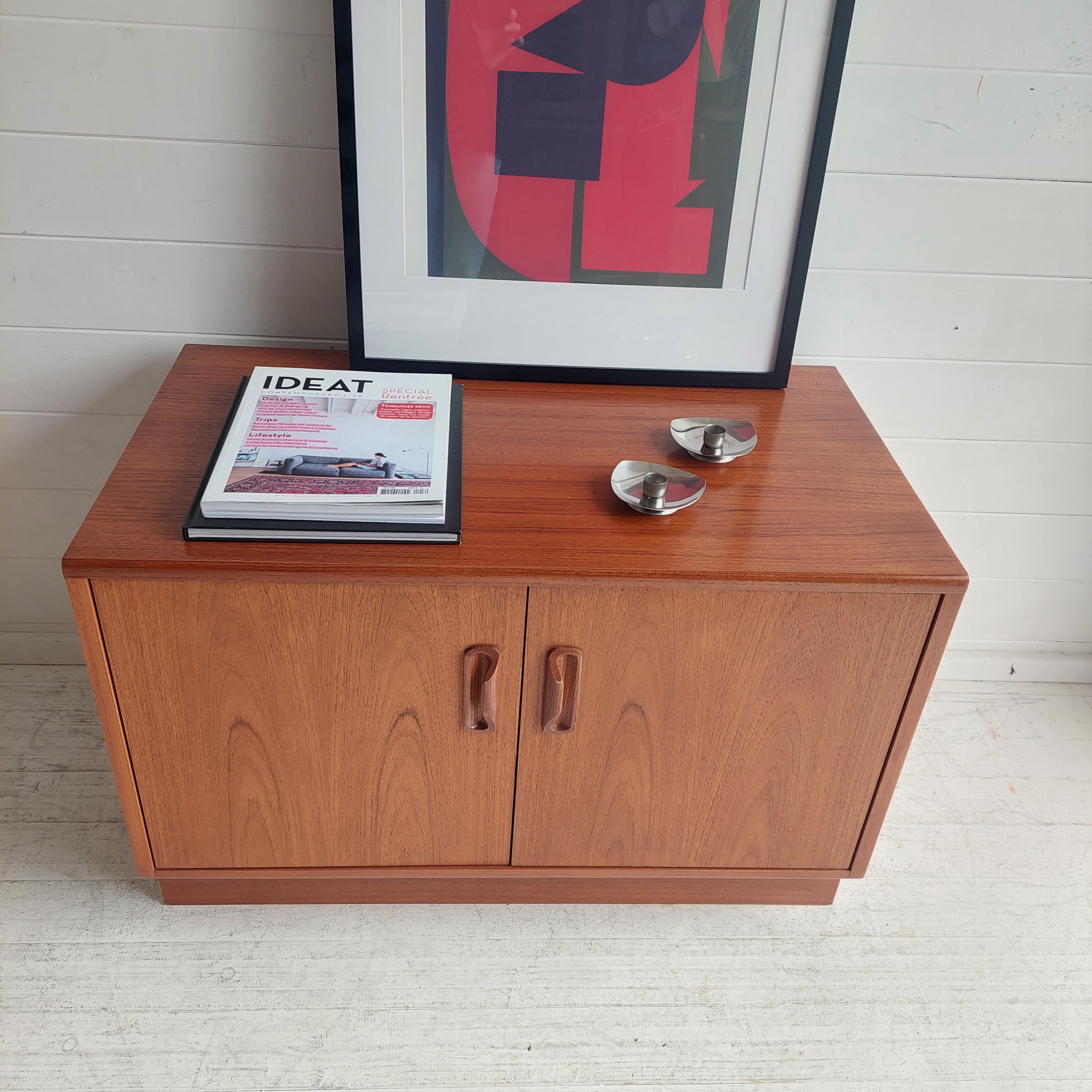Mid Century G Plan Fresco Teak compact sideboard cupboard record cabinet, 1970s In Good Condition In Leamington Spa, GB