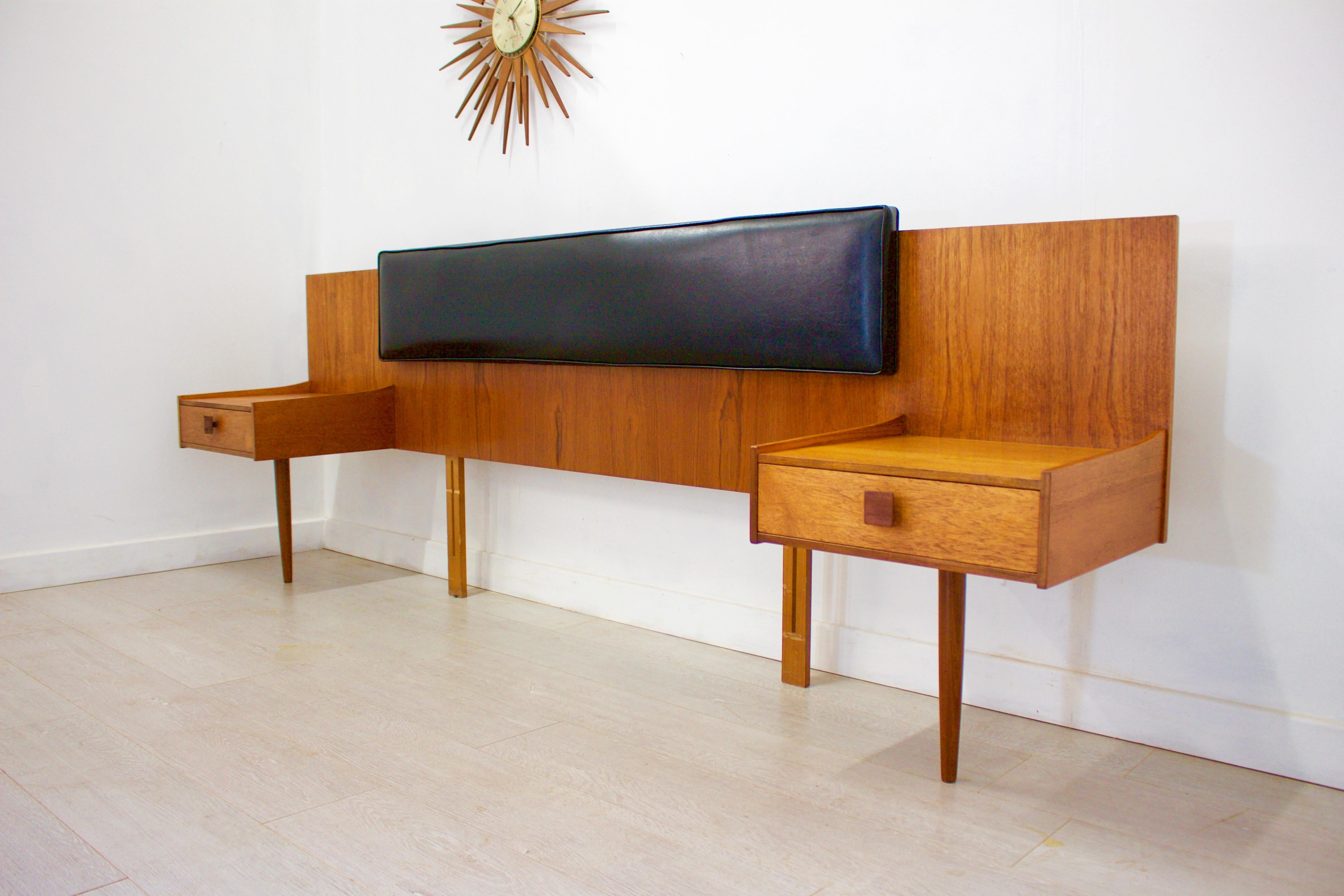 Veneer Midcentury G Plan Kofod-Larsen Danish Headboard and Bedside Tables For Sale