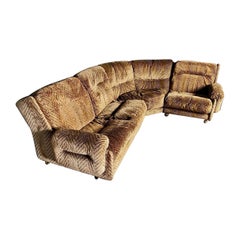 Mid Century G Plan Melissa Corner Sofa Brown Geometric Chevron Pattern Vintage