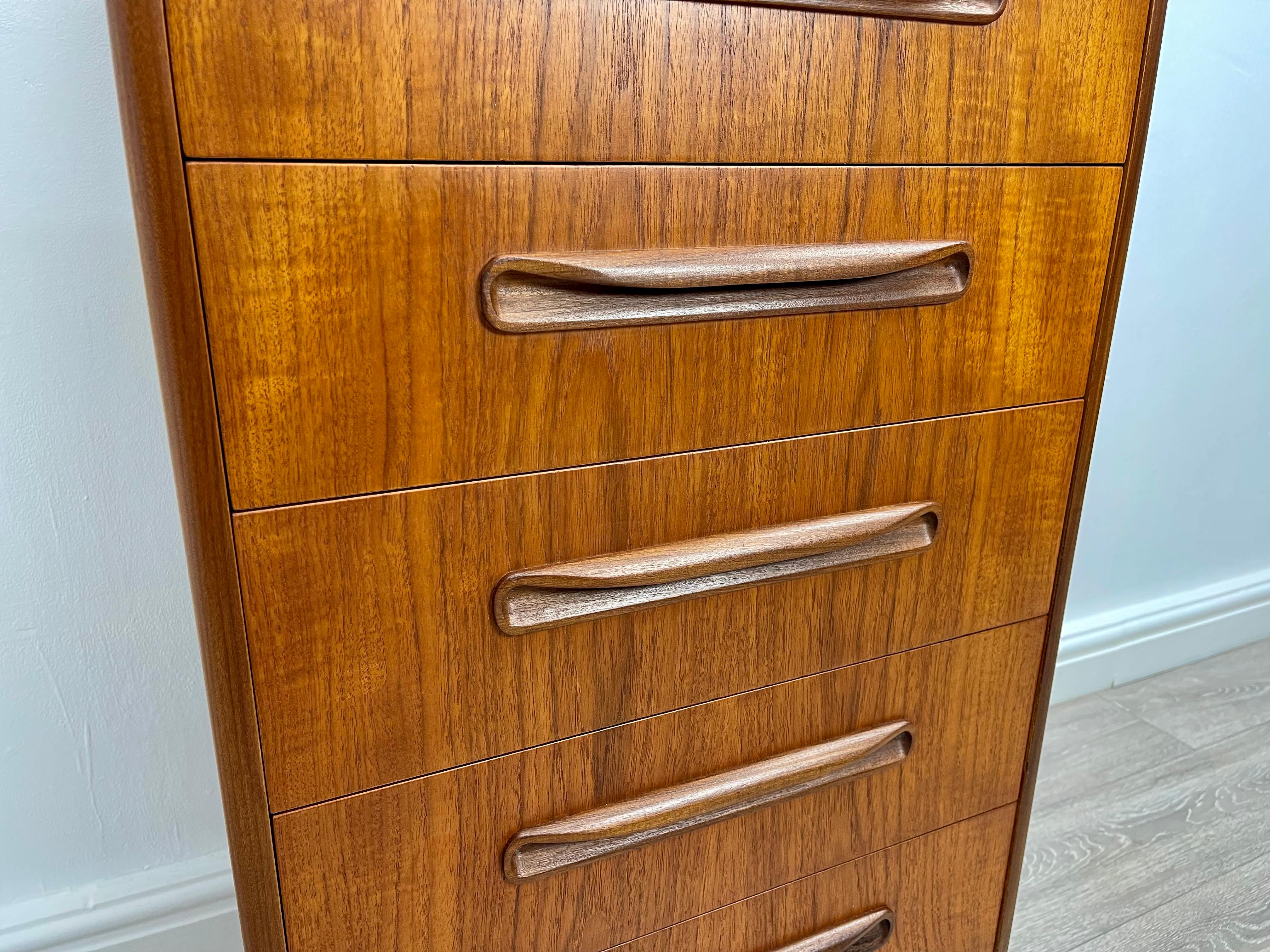 Lacquered Mid Century G Plan Tallboy Chest Of Drawers 