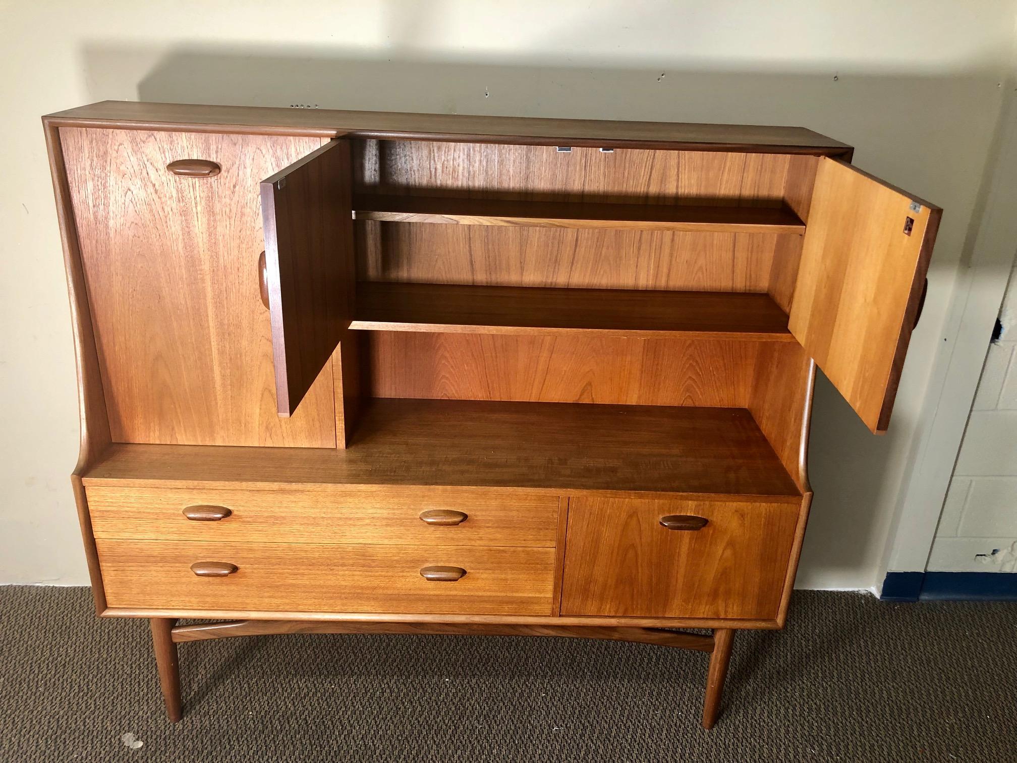 English Midcentury G Plan Teak Highboard Credenza with Secretary For Sale