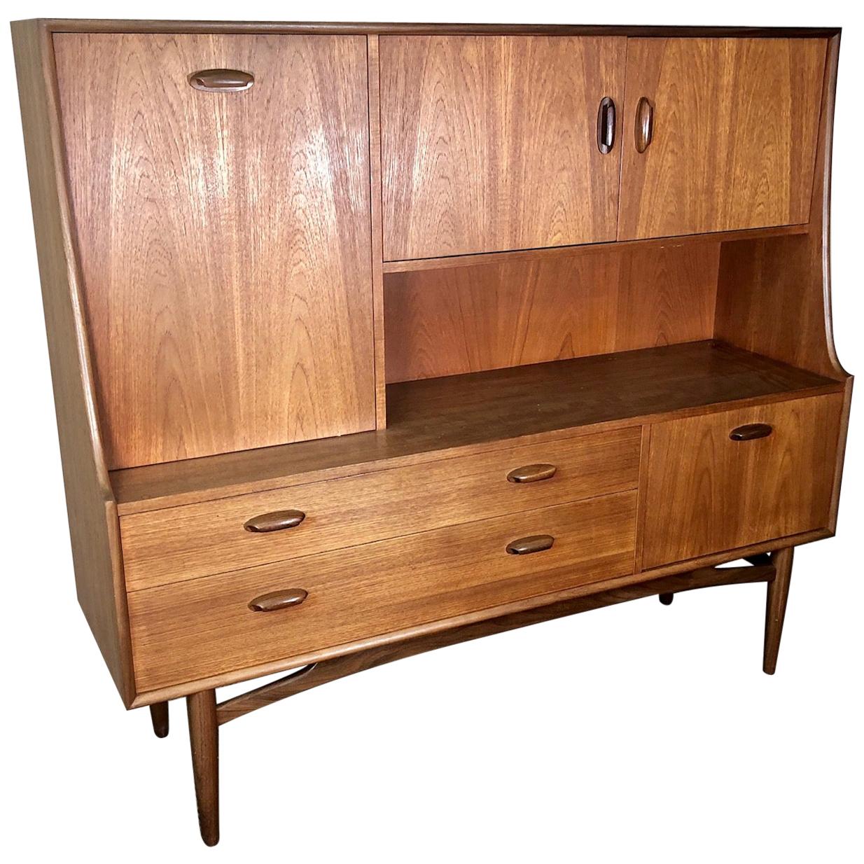 Midcentury G Plan Teak Highboard Credenza with Secretary For Sale