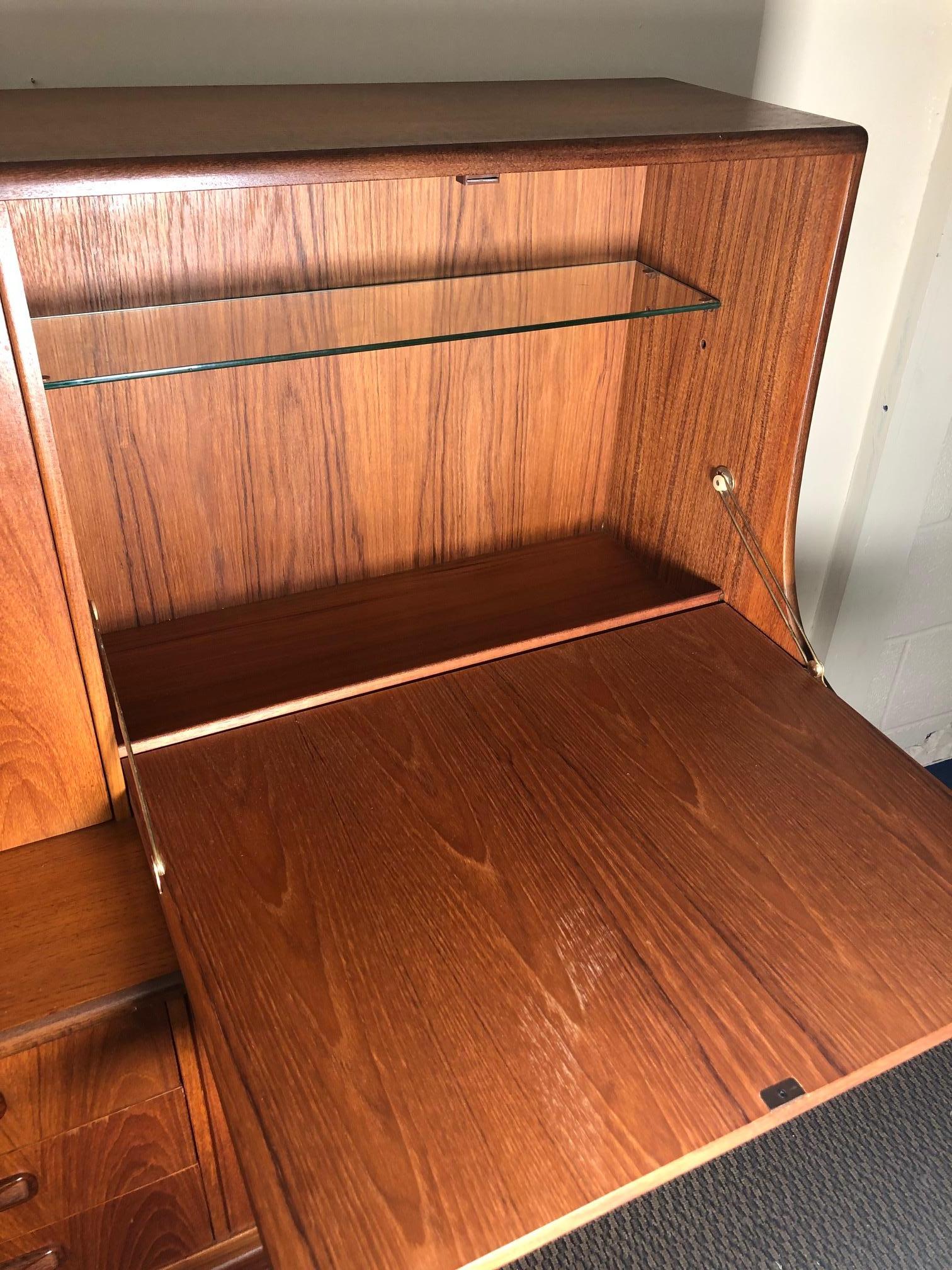 Veneer Midcentury G Plan Teak Highboard Credenza with Secretary or Bar For Sale