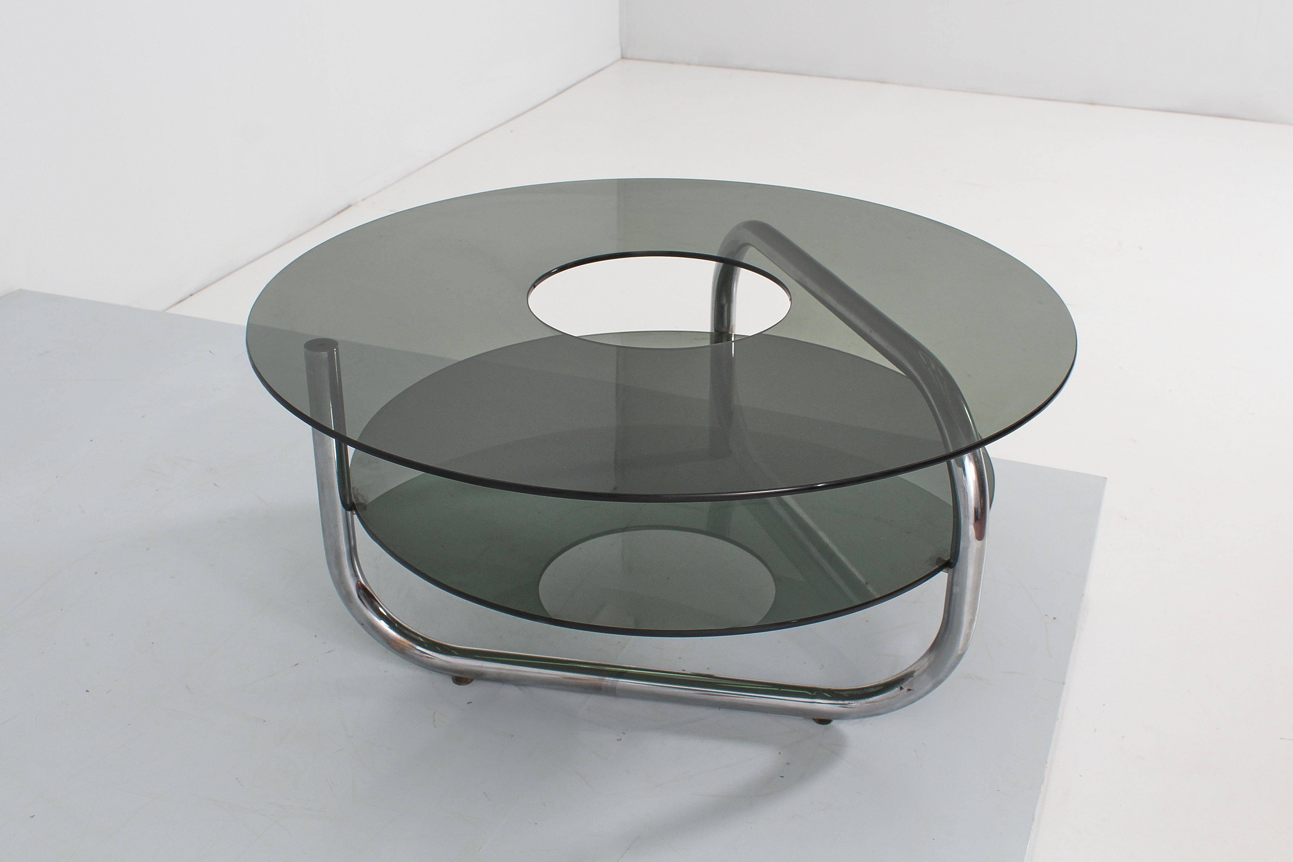 Table basse ronde en verre et métal chromé G. Reggiani du milieu du siècle, Italie, années 70 en vente 2