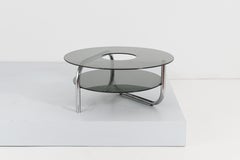 Mid-Century G. Reggiani Glass and Chrome Metal Round Coffee Table, Italy 70s