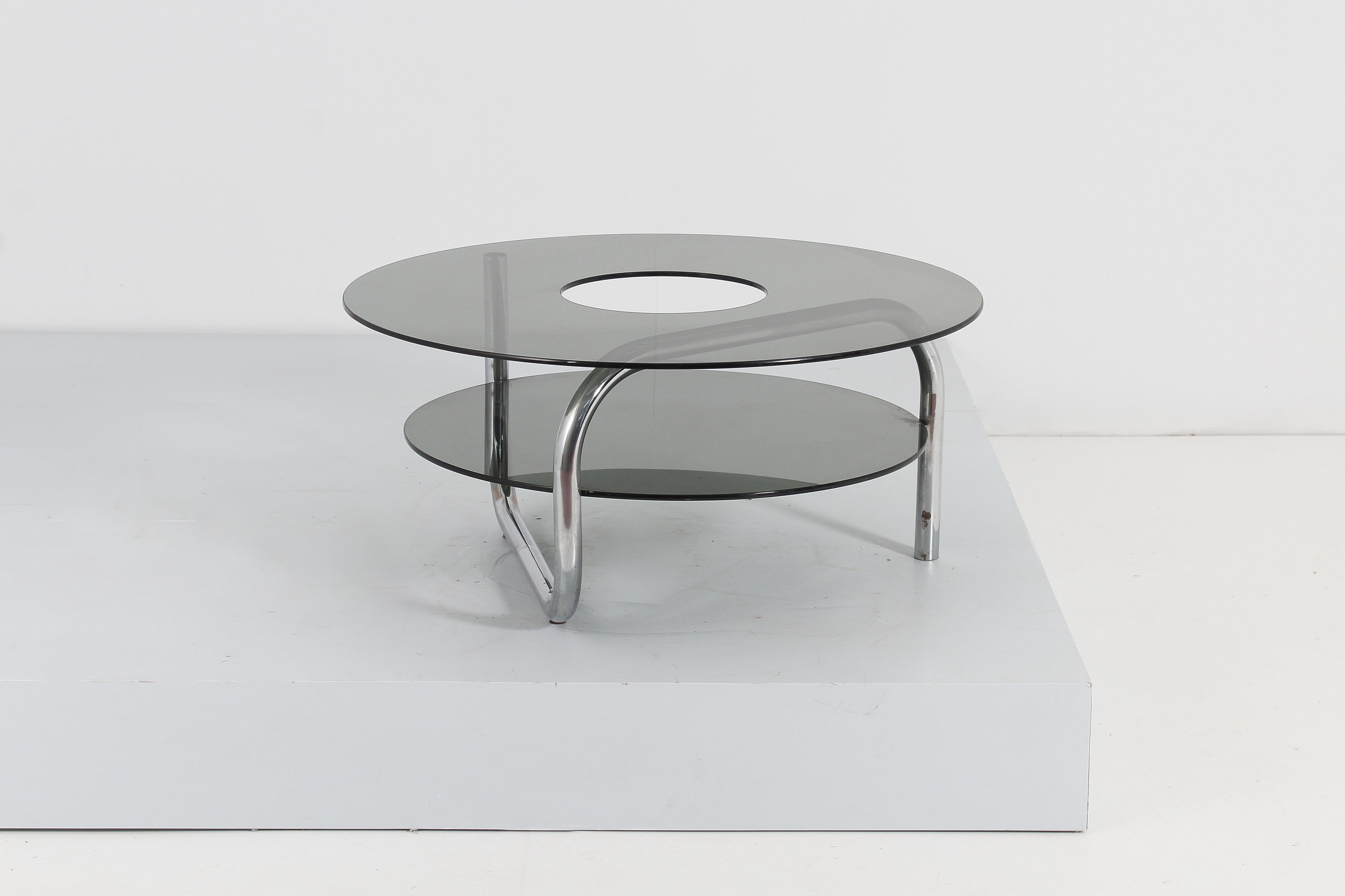 Mid-Century Modern Table basse ronde en verre et métal chromé G. Reggiani du milieu du siècle, Italie, années 70 en vente