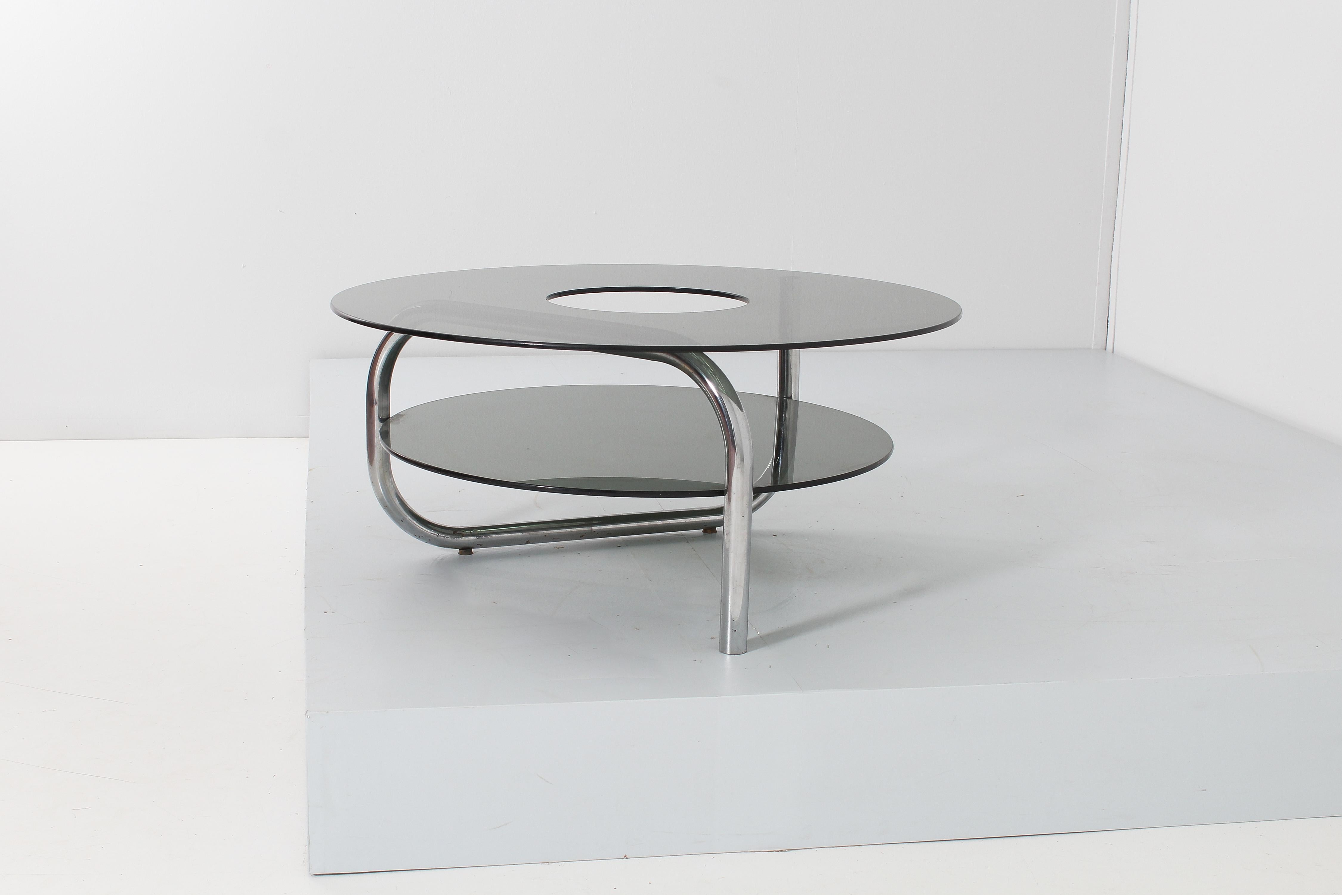 Runder Couchtisch aus Glas und Chrom aus der Mitte des Jahrhunderts von G. Reggiani, Italien 70er Jahre (Ende des 20. Jahrhunderts)