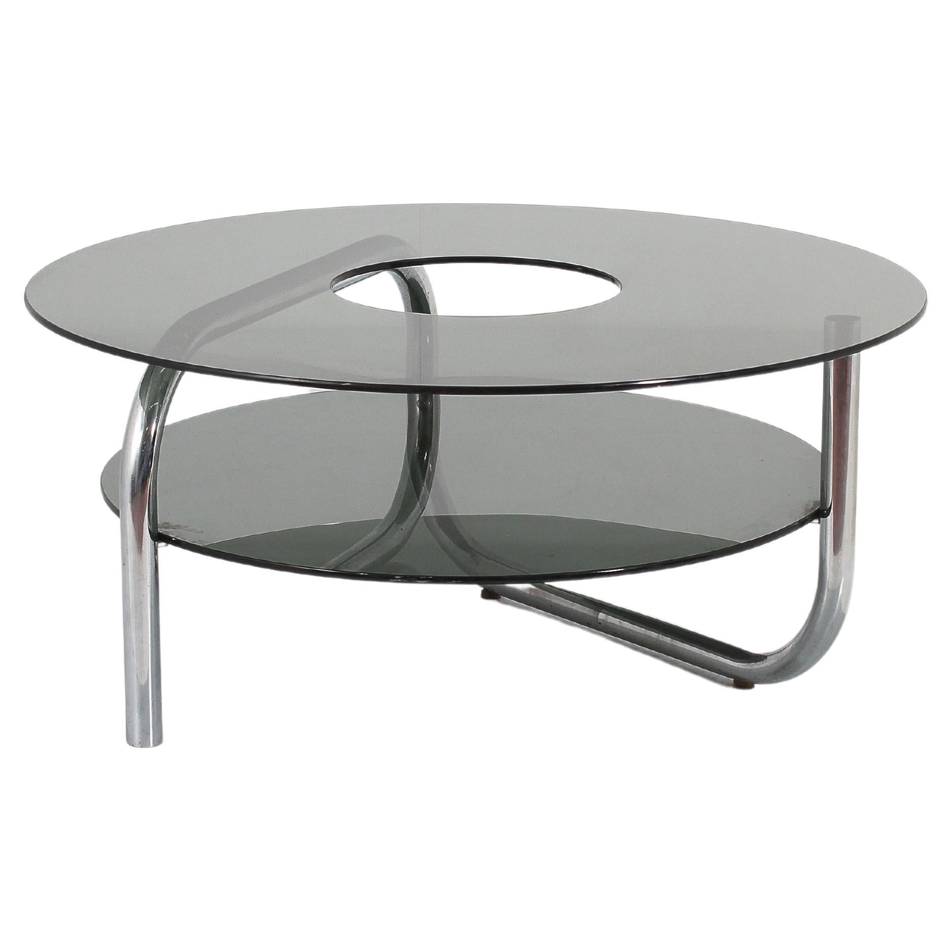 Mid-Century G. Reggiani Glass and Chrome Metal Round Coffee Table, Italy 70s For Sale