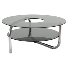 Mid-Century G. Reggiani Glass and Chrome Metal Round Coffee Table, Italy 70s