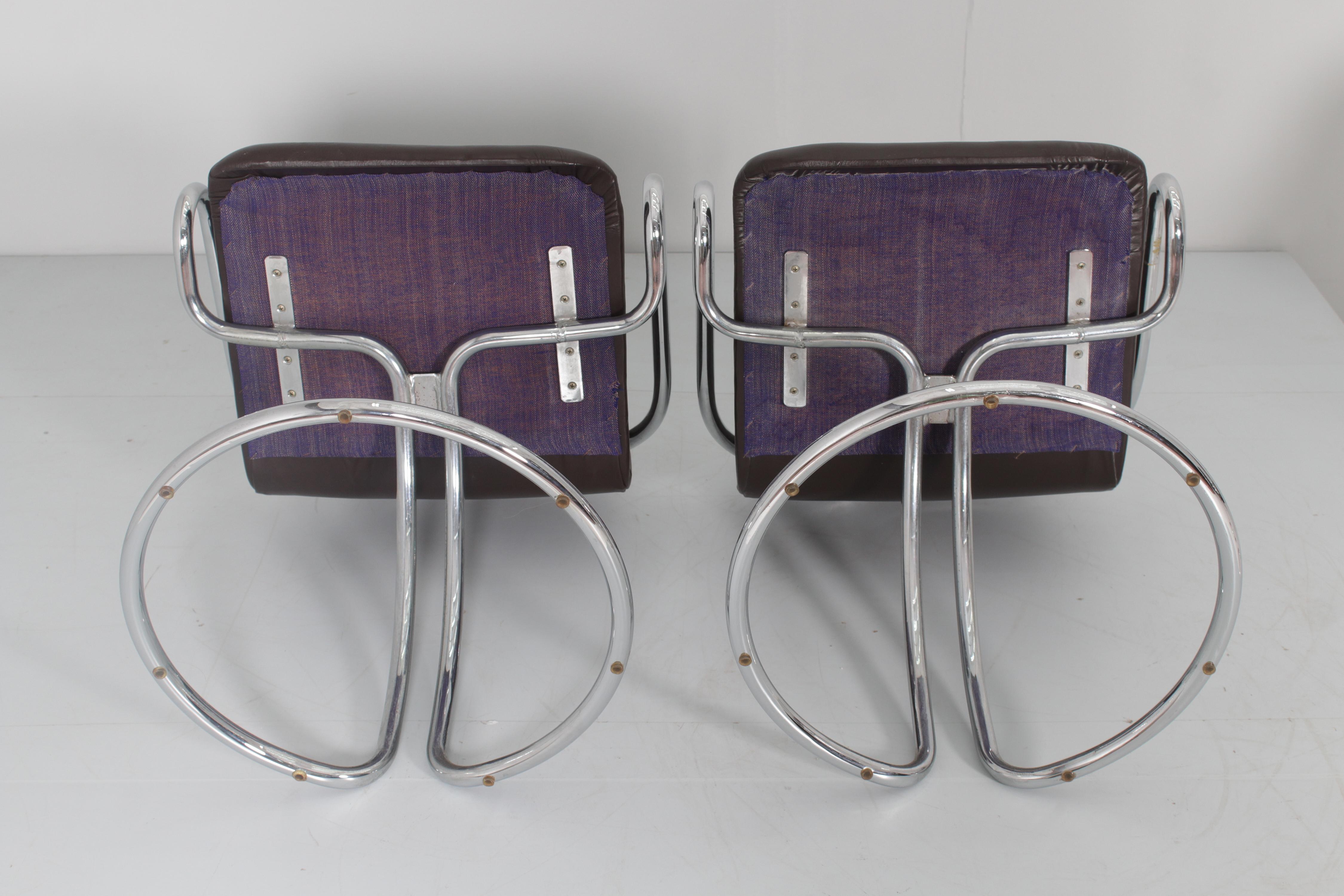 Mid-Century G. Rinaldi (attr) Set of 4 Steel and Leather Chairs 70s Italy 7