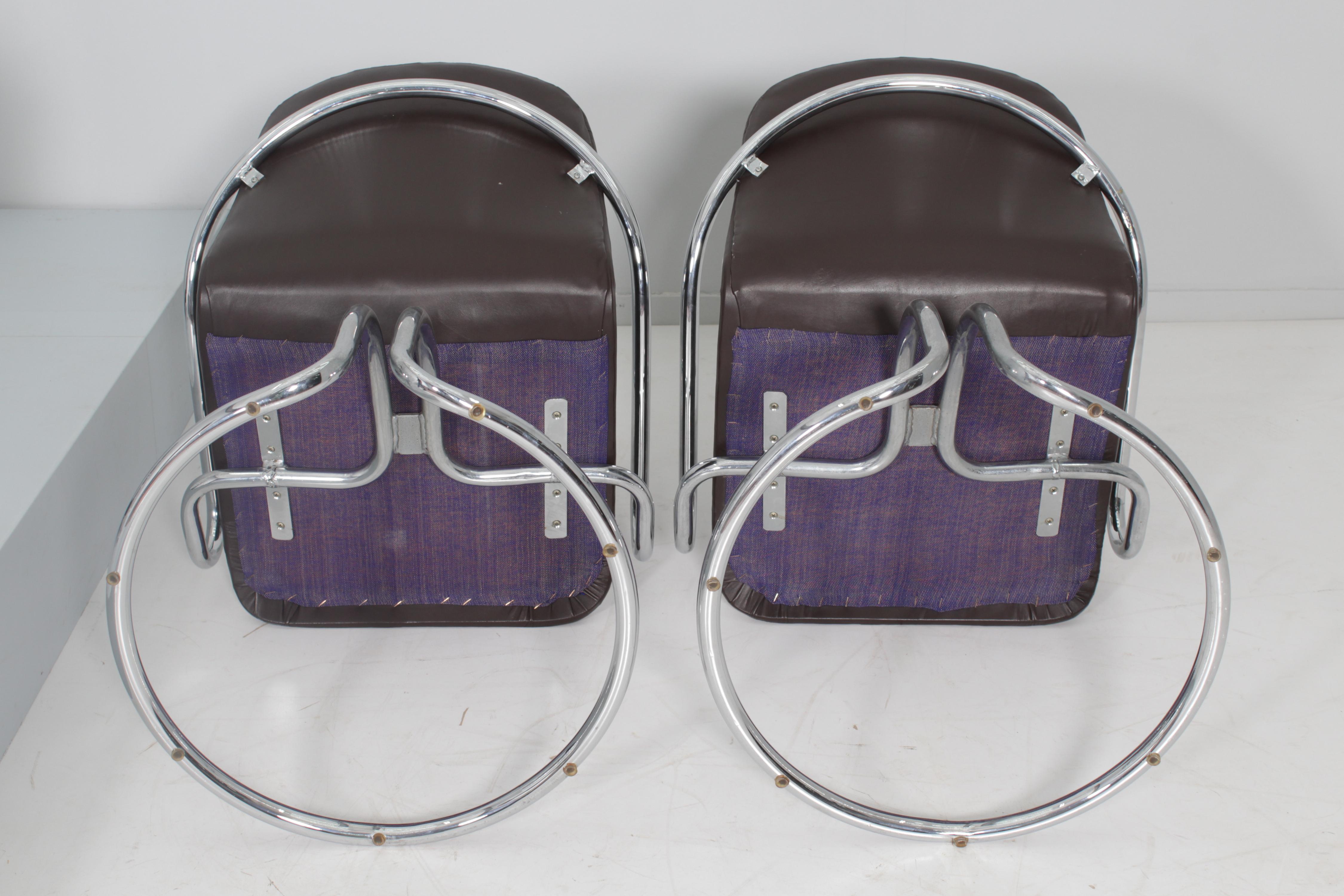 Mid-Century G. Rinaldi (attr) Set of 4 Steel and Leather Chairs 70s Italy 8