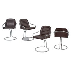 Mid-Century G. Rinaldi (attr) Set of 4 Steel and Leather Chairs 70s Italy