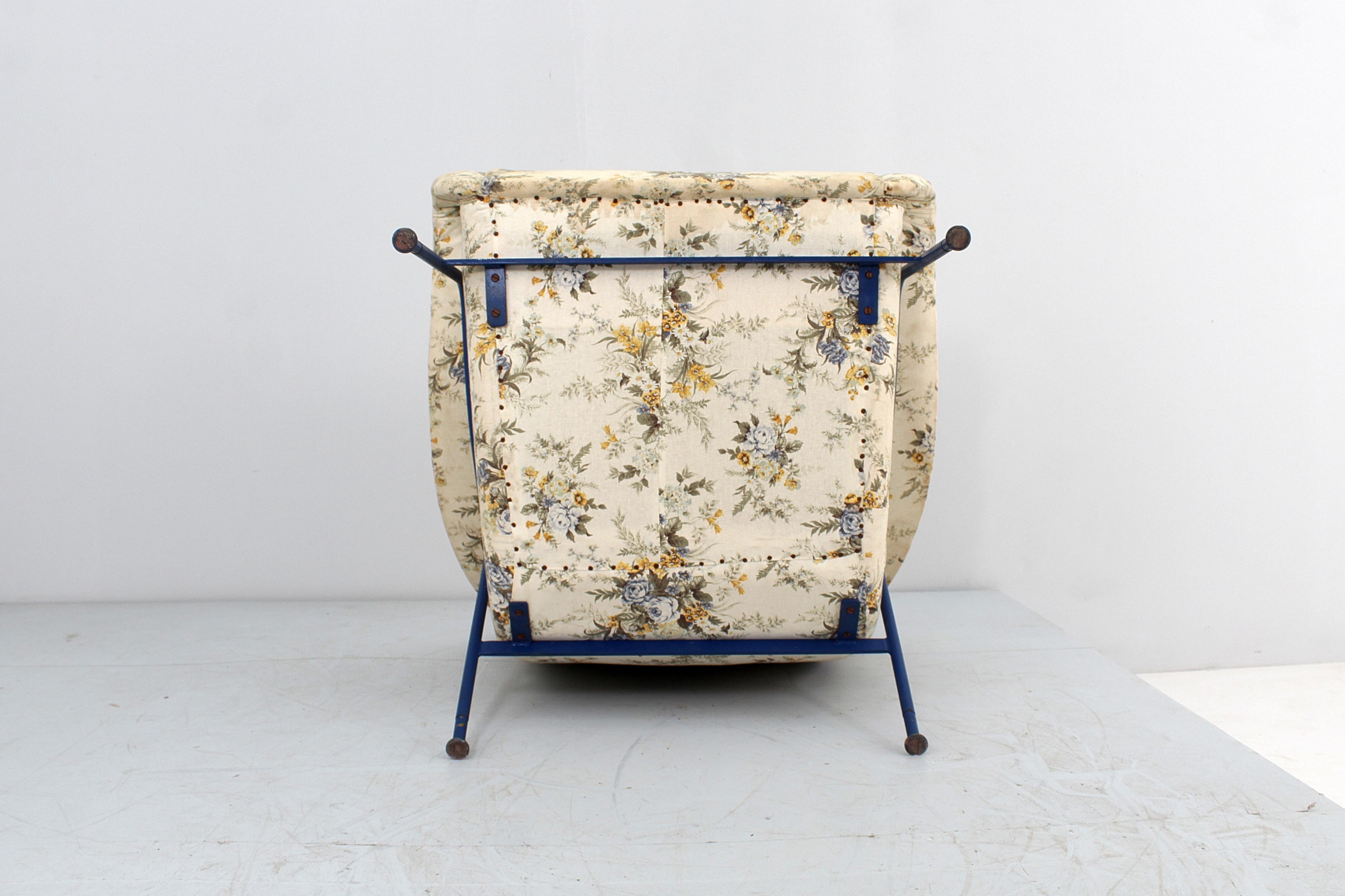 Mid-Century G. Rinaldi Style Blue Metal and Fabric Armchairs, Italy 1950s For Sale 10