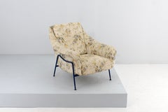 Mid-Century G. Rinaldi Style Blue Metal and Fabric Armchairs, Italy 1950s