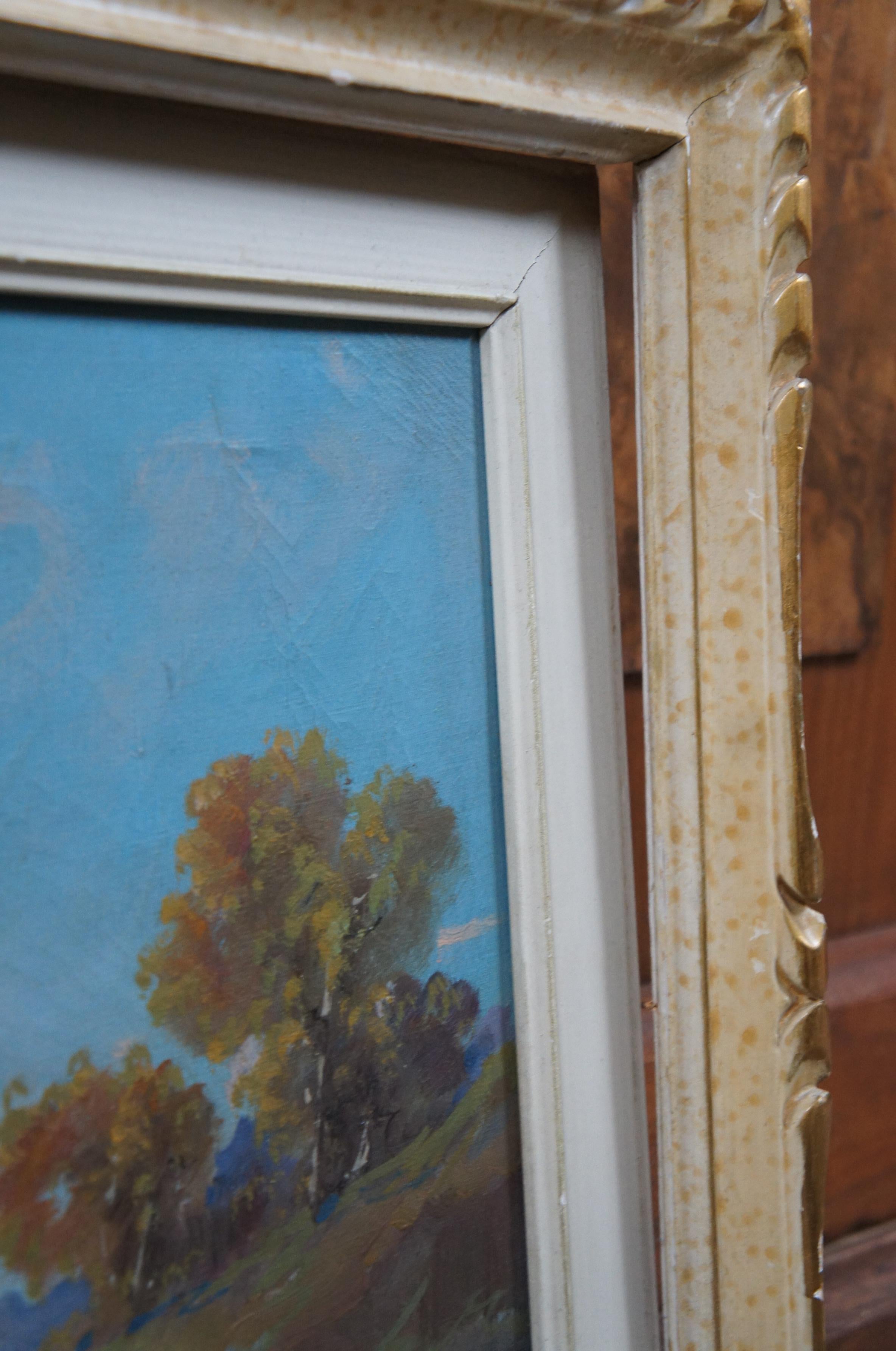 Peinture à l'huile sur toile du milieu du siècle de G. Rovatti Paysage fluvial avec personnages en vente 2