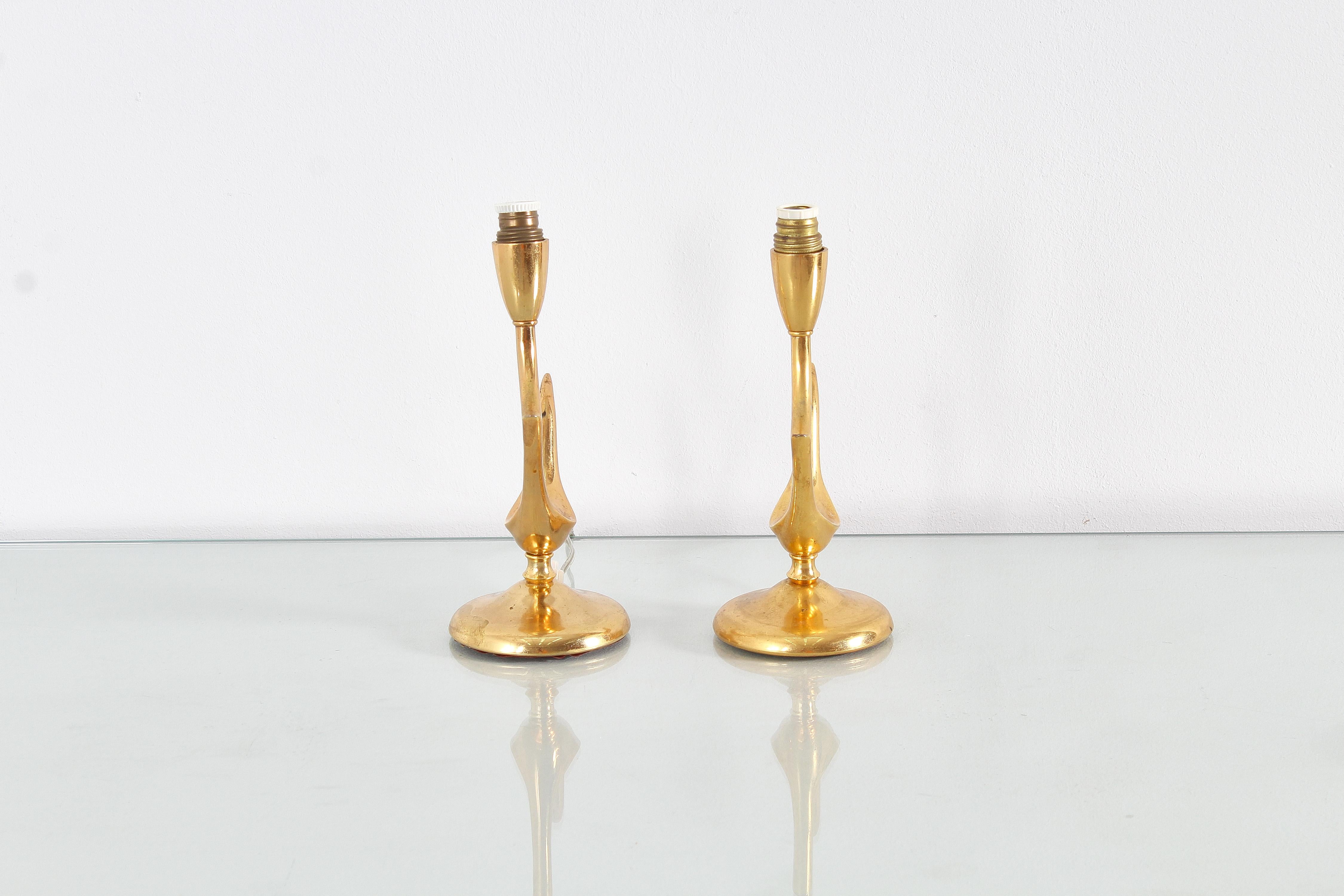 Mid-Century G. Ulrich Set of 2 Golden Brass Table Lamp, 1940s, Italy 4