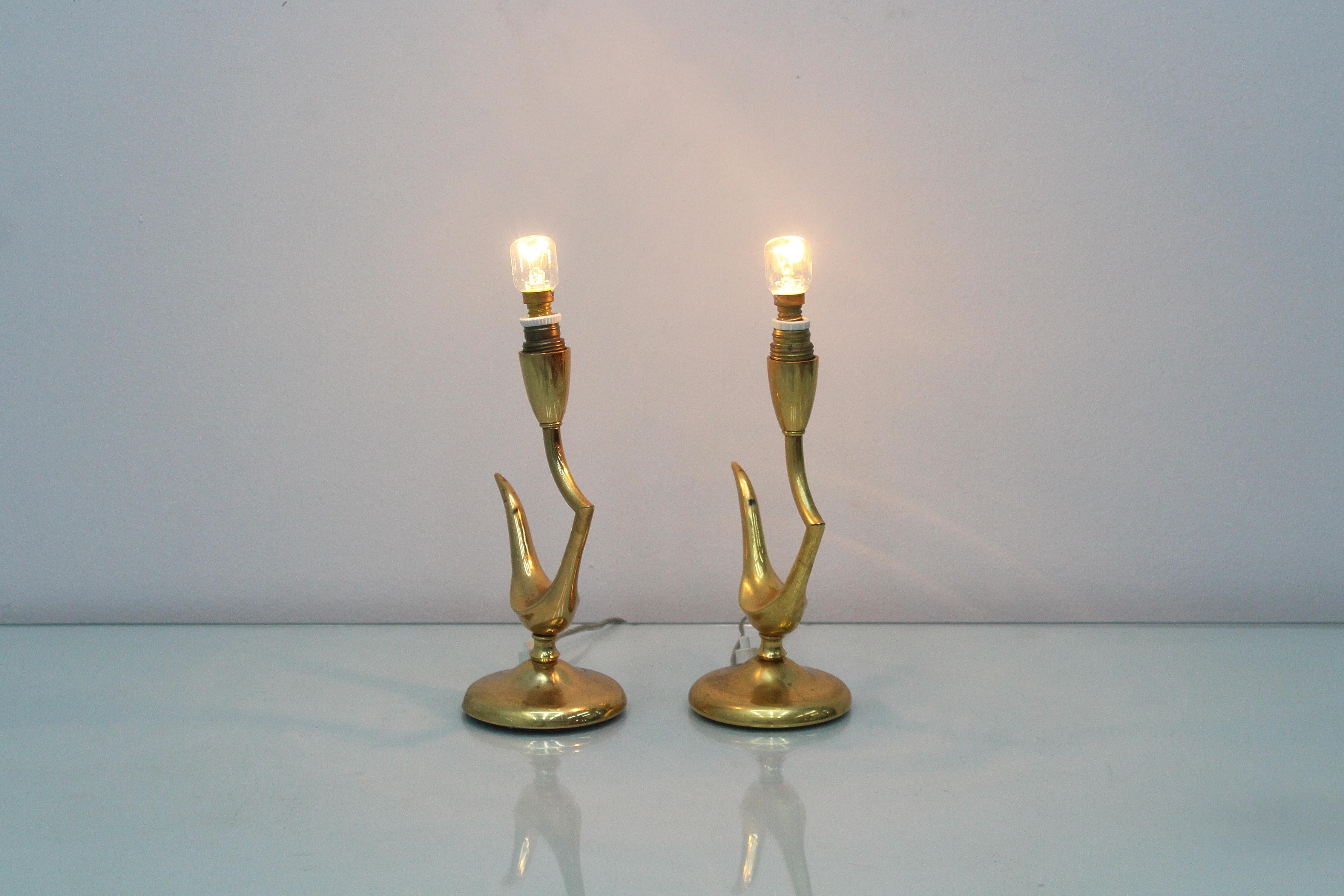 Mid-Century G. Ulrich Set of 2 Golden Brass Table Lamp, 1940s, Italy 5