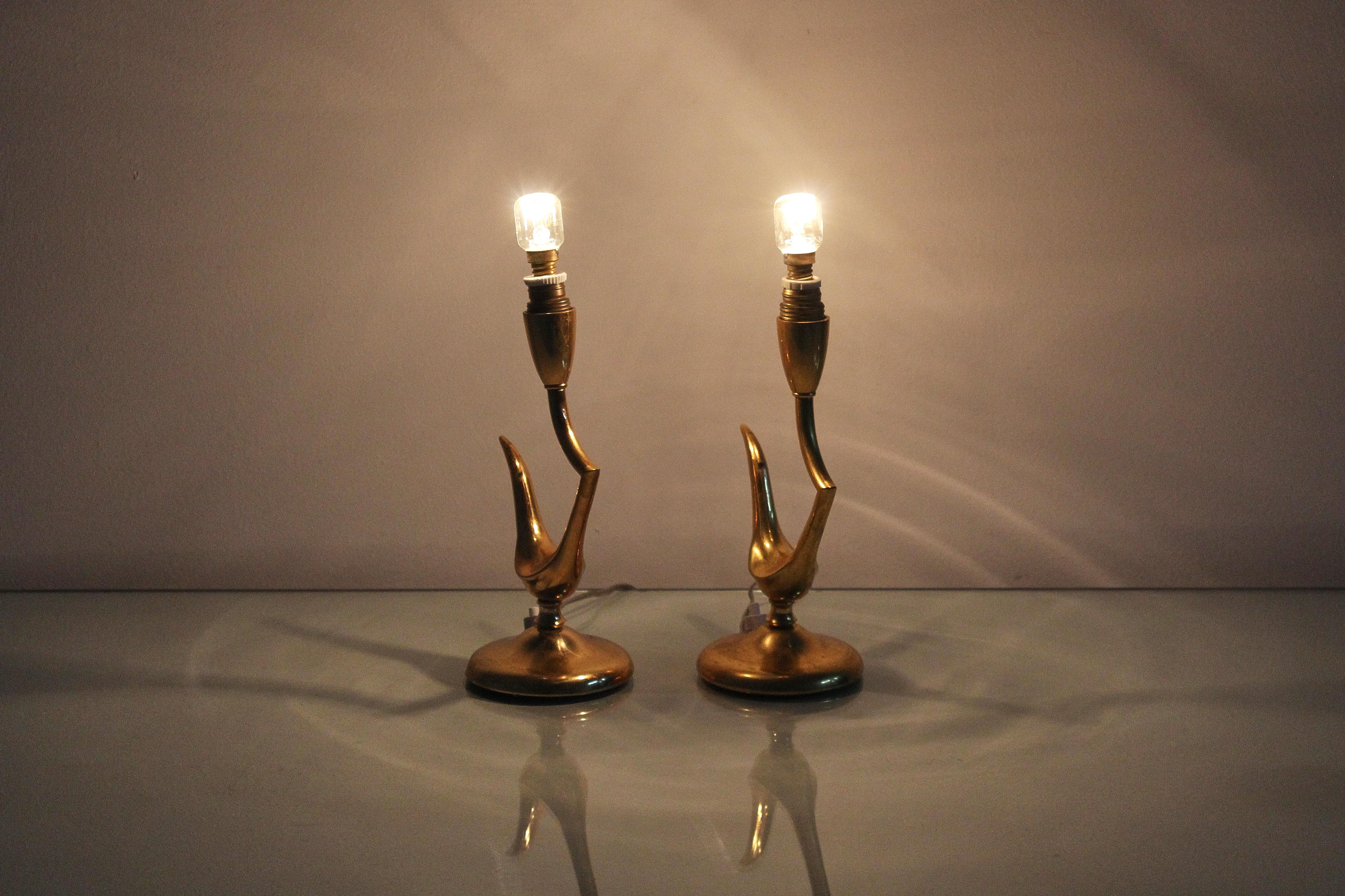 Mid-Century G. Ulrich Set of 2 Golden Brass Table Lamp, 1940s, Italy 6