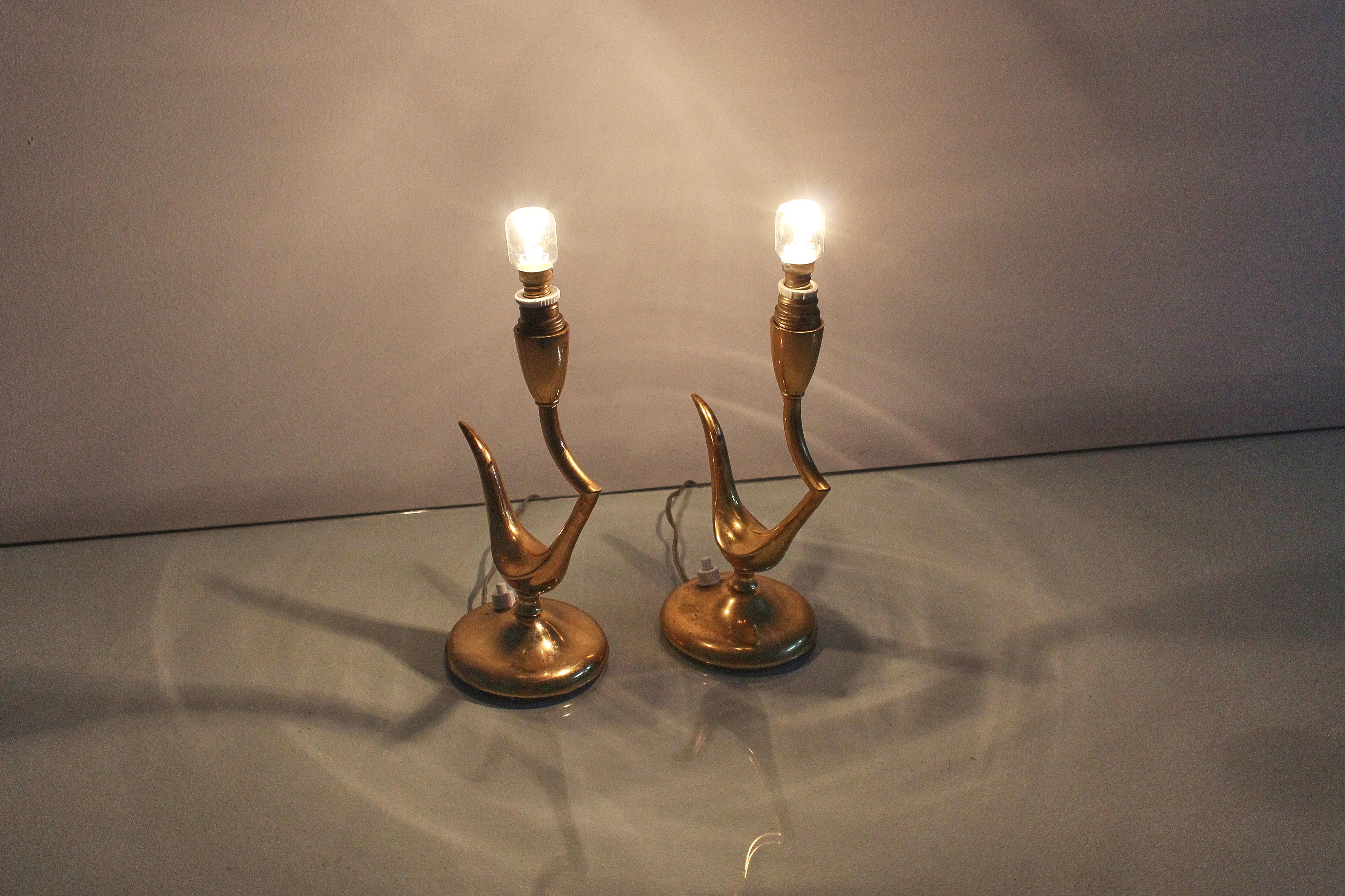 Mid-Century G. Ulrich Set of 2 Golden Brass Table Lamp, 1940s, Italy 7