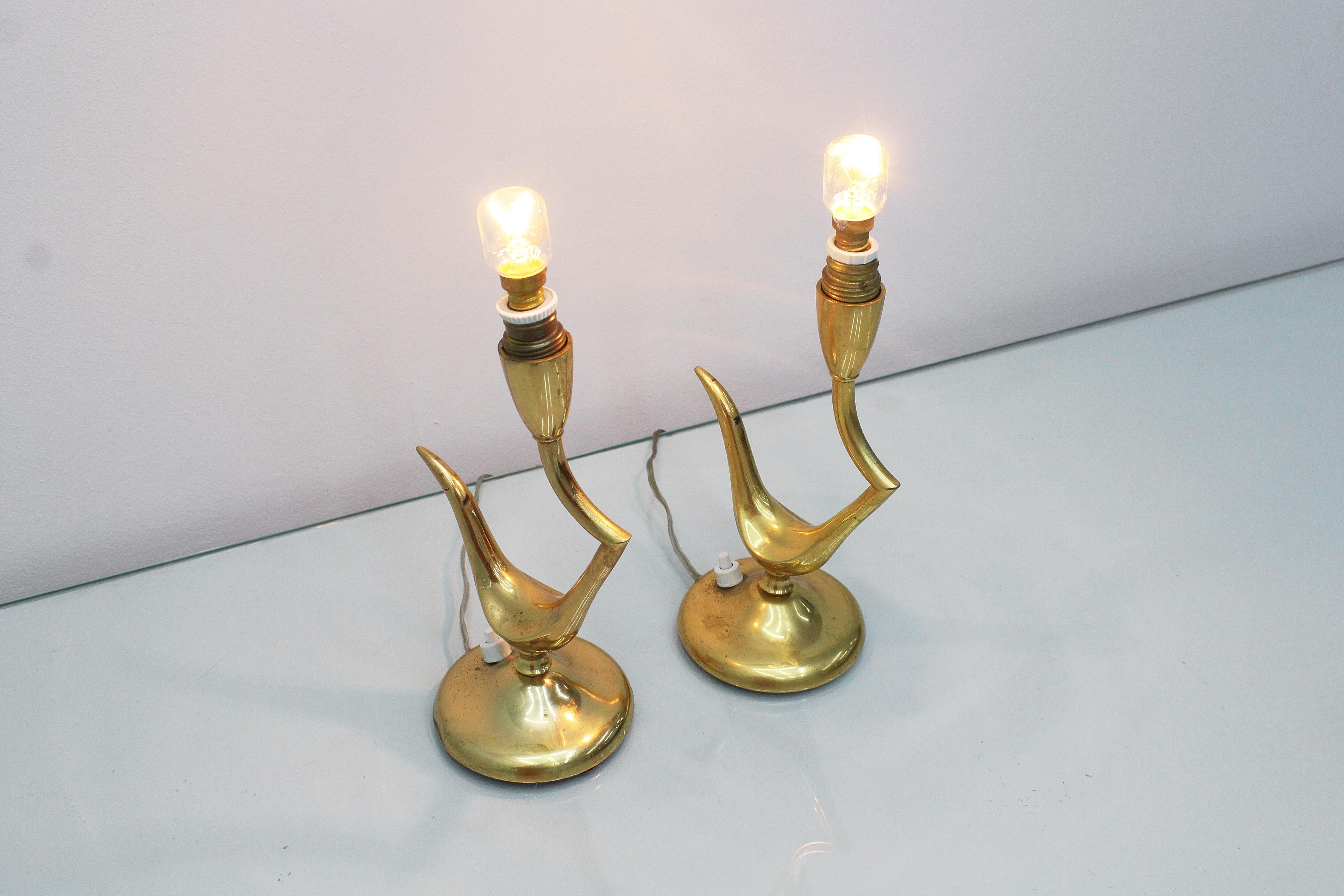 Mid-Century G. Ulrich Set of 2 Golden Brass Table Lamp, 1940s, Italy 8