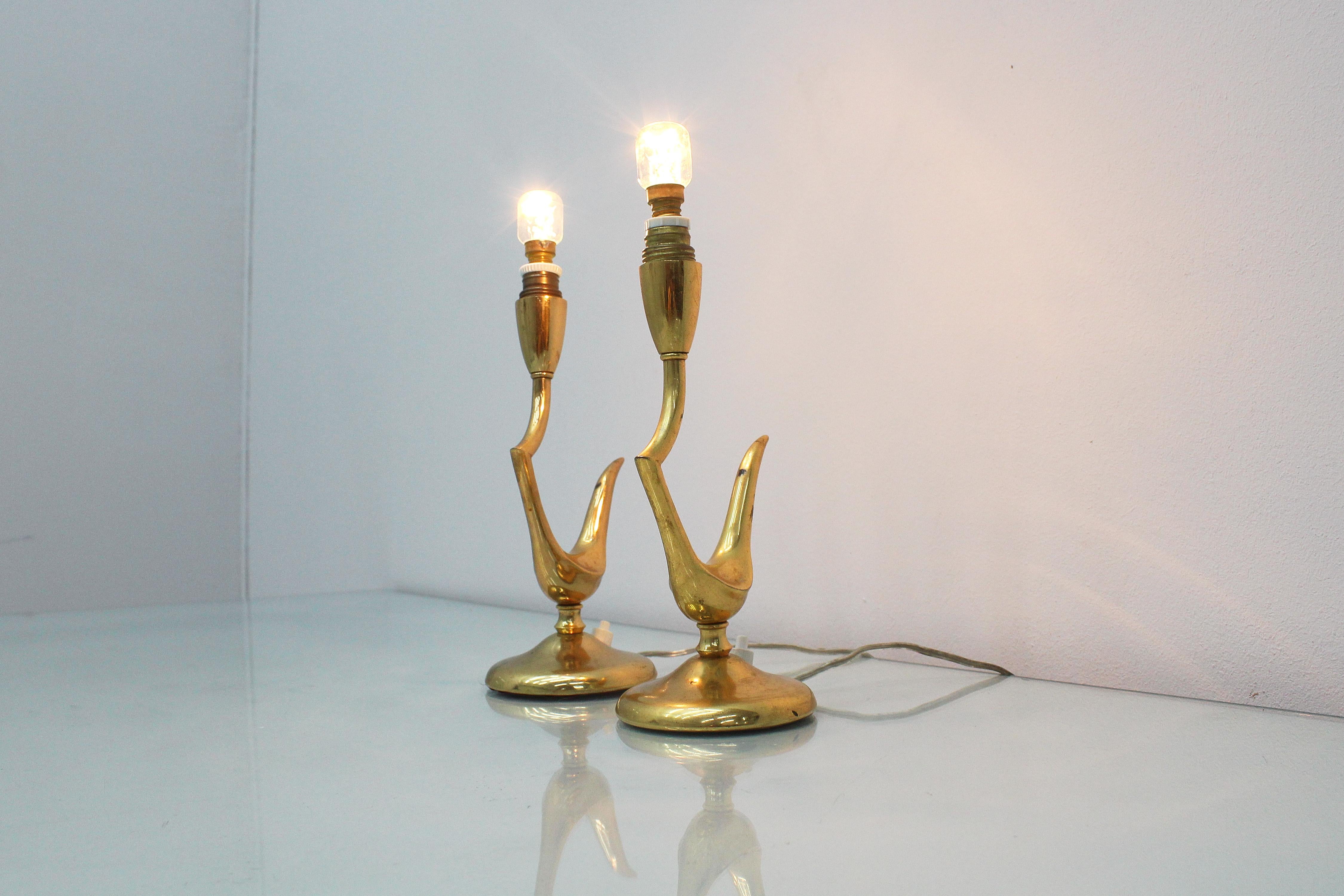 Mid-Century G. Ulrich Set of 2 Golden Brass Table Lamp, 1940s, Italy 9