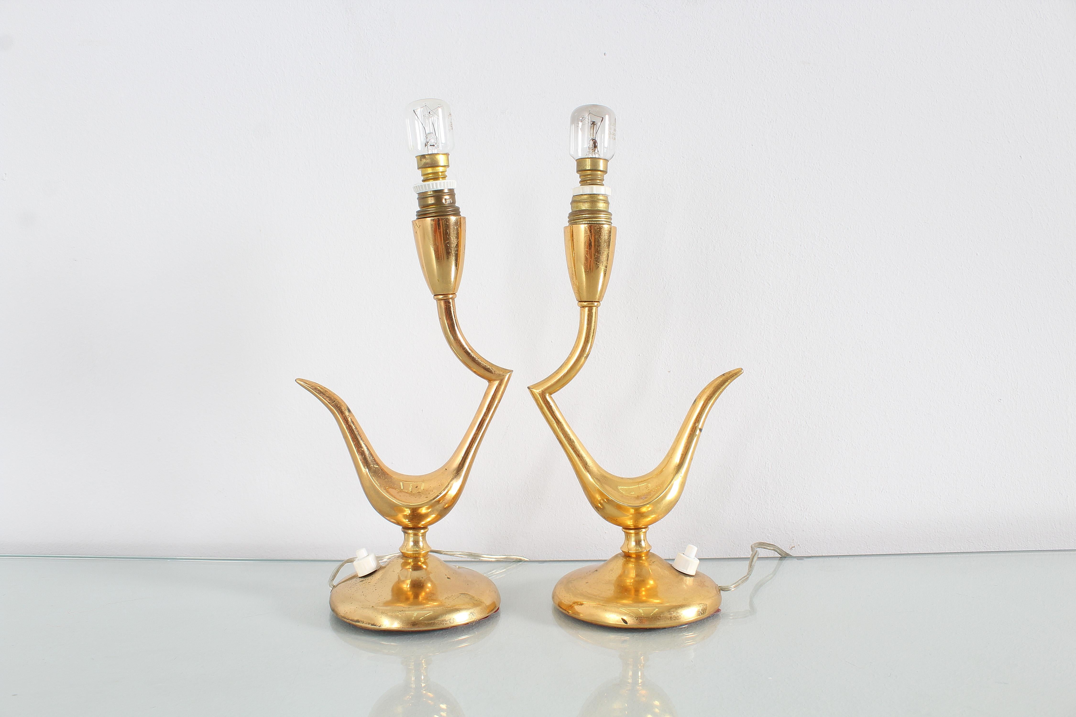 Mid-Century G. Ulrich Set of 2 Golden Brass Table Lamp, 1940s, Italy 12