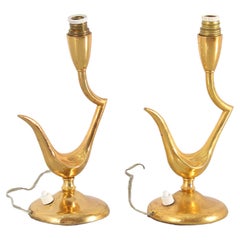 Mid-Century G. Ulrich Set of 2 Golden Brass Table Lamp, 1940s, Italy
