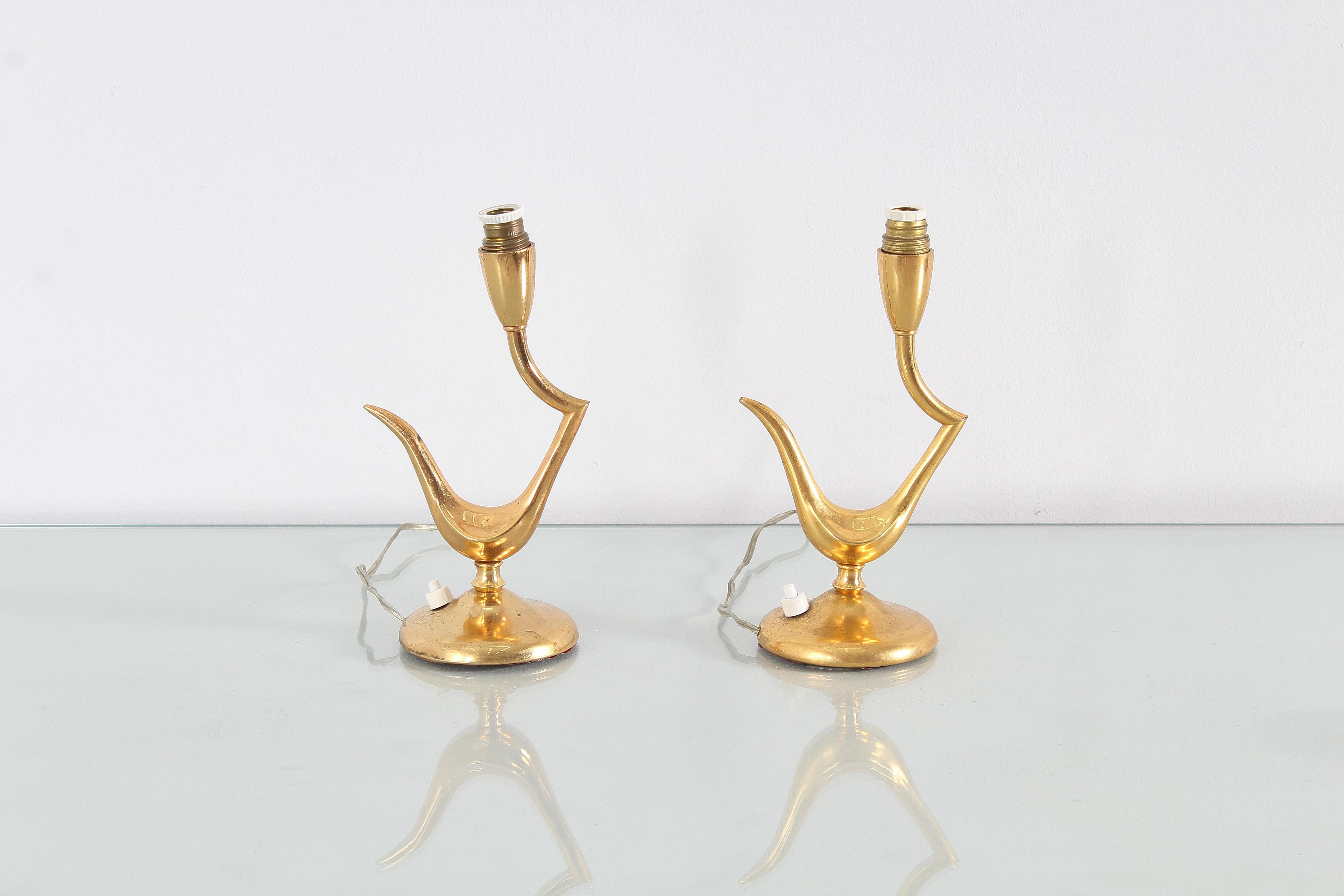 Mid-Century G. Ulrich Set of 2 Golden Brass Table Lamp, 1940s, Italy 14